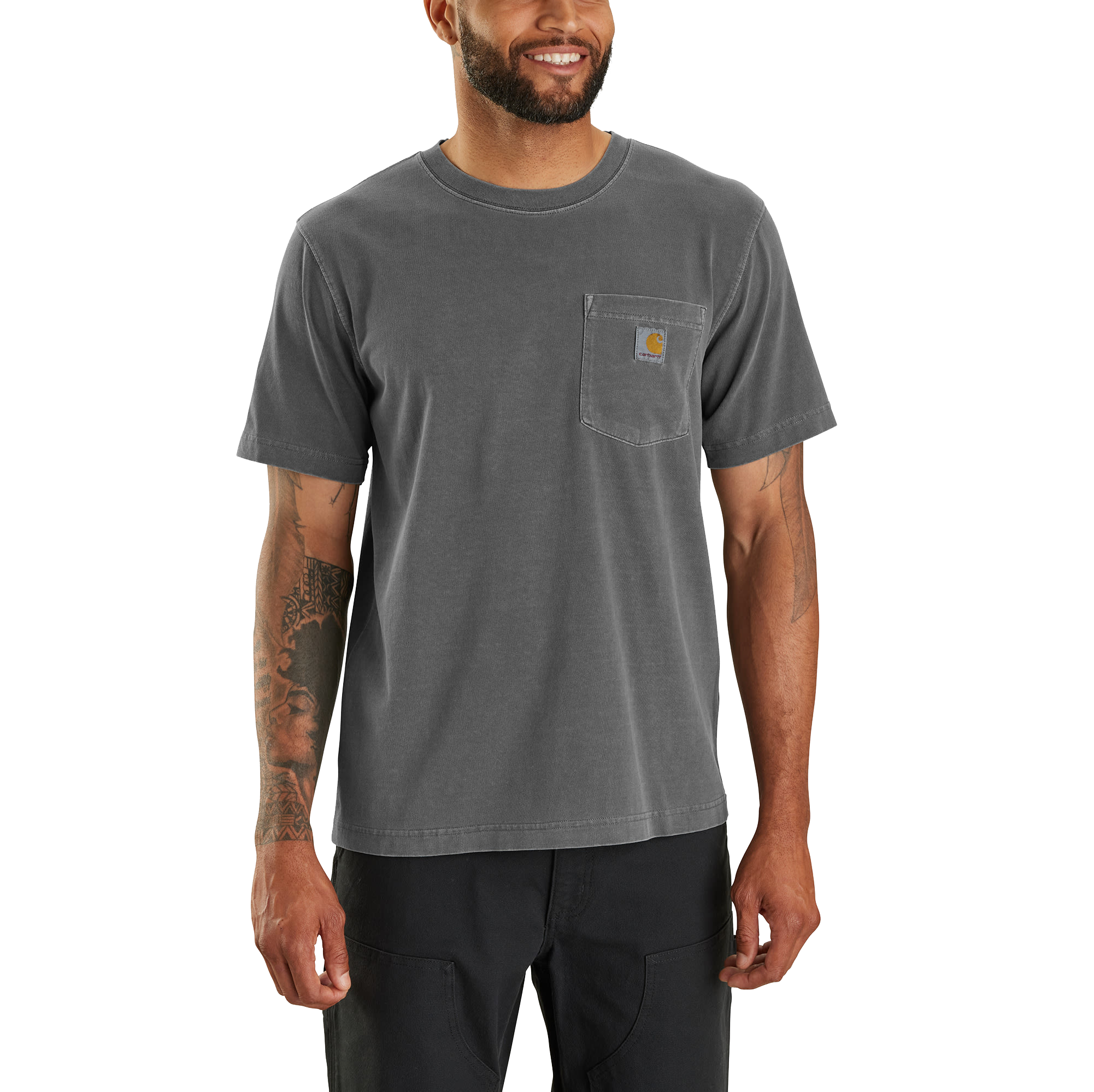 Image of Carhartt Relaxed-Fit Lightweight Garment-Dyed Short-Sleeve Pocket T-Shirt