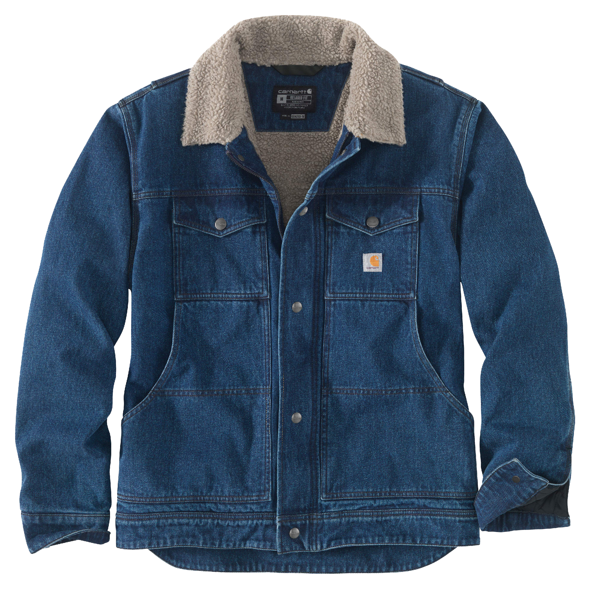 Image of Carhartt Relaxed-Fit Sherpa-Lined Denim Jacket for Men - Beech - 2XLT