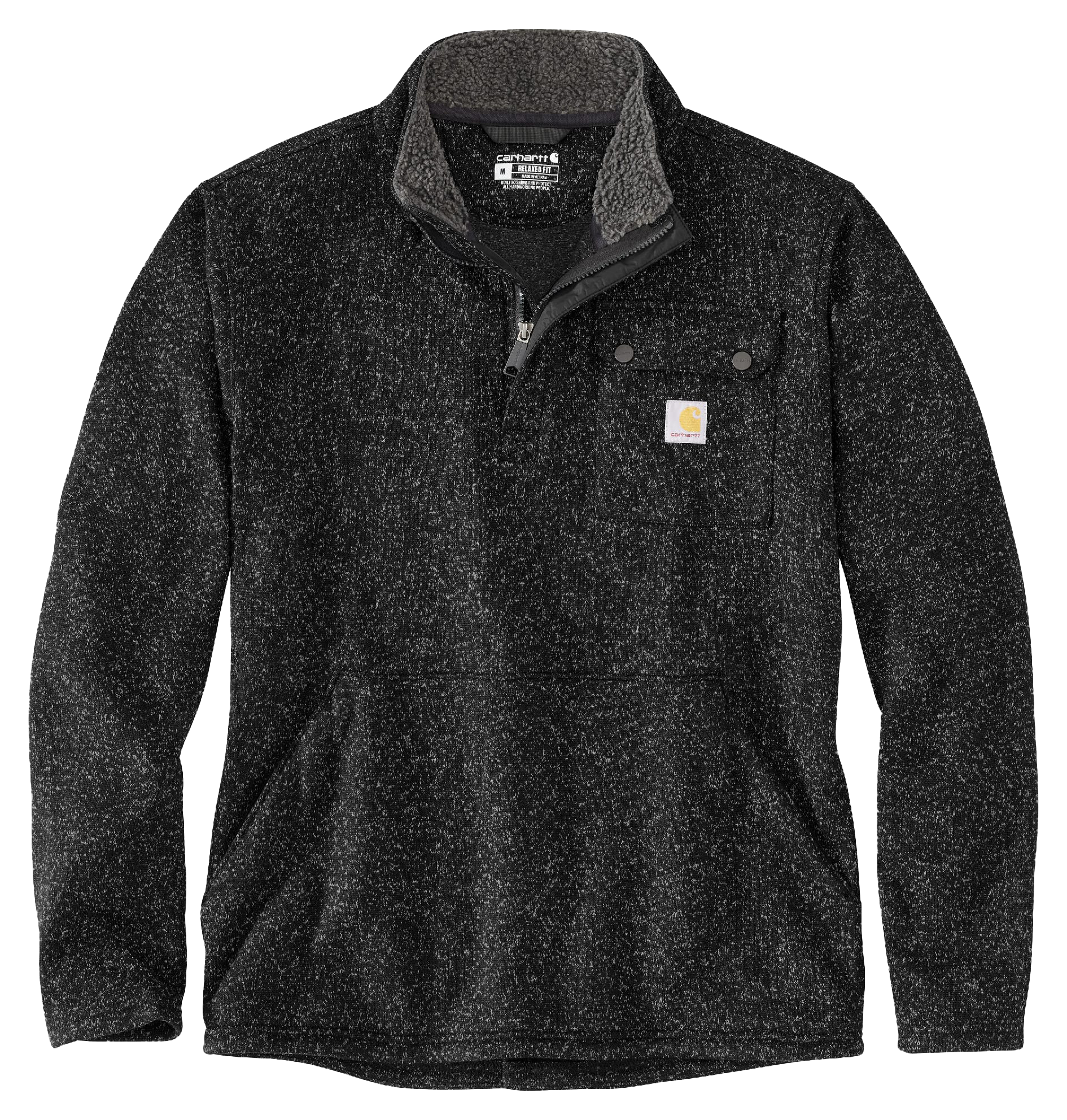 Image of Carhartt Pocket Fleece Relaxed-Fit Midweight Quarter-Zip Sweater for Men - Black