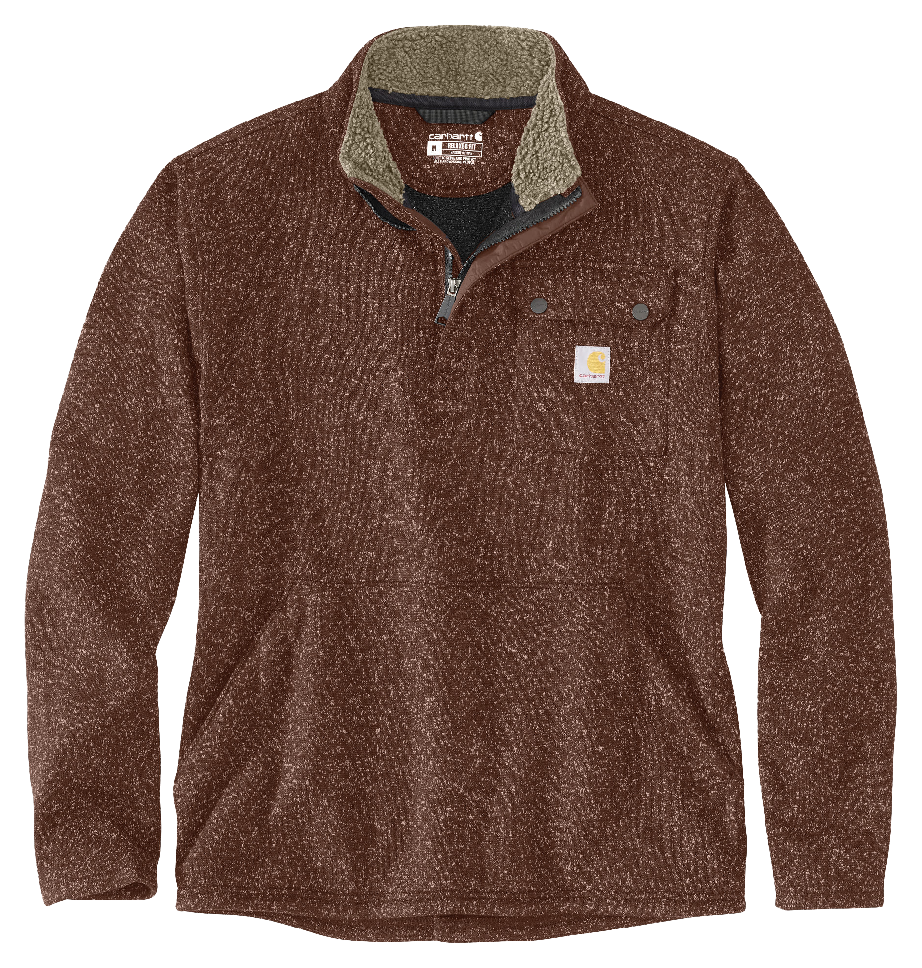 Image of Carhartt Pocket Fleece Relaxed-Fit Midweight Quarter-Zip Sweater for Men - Mocha - LT