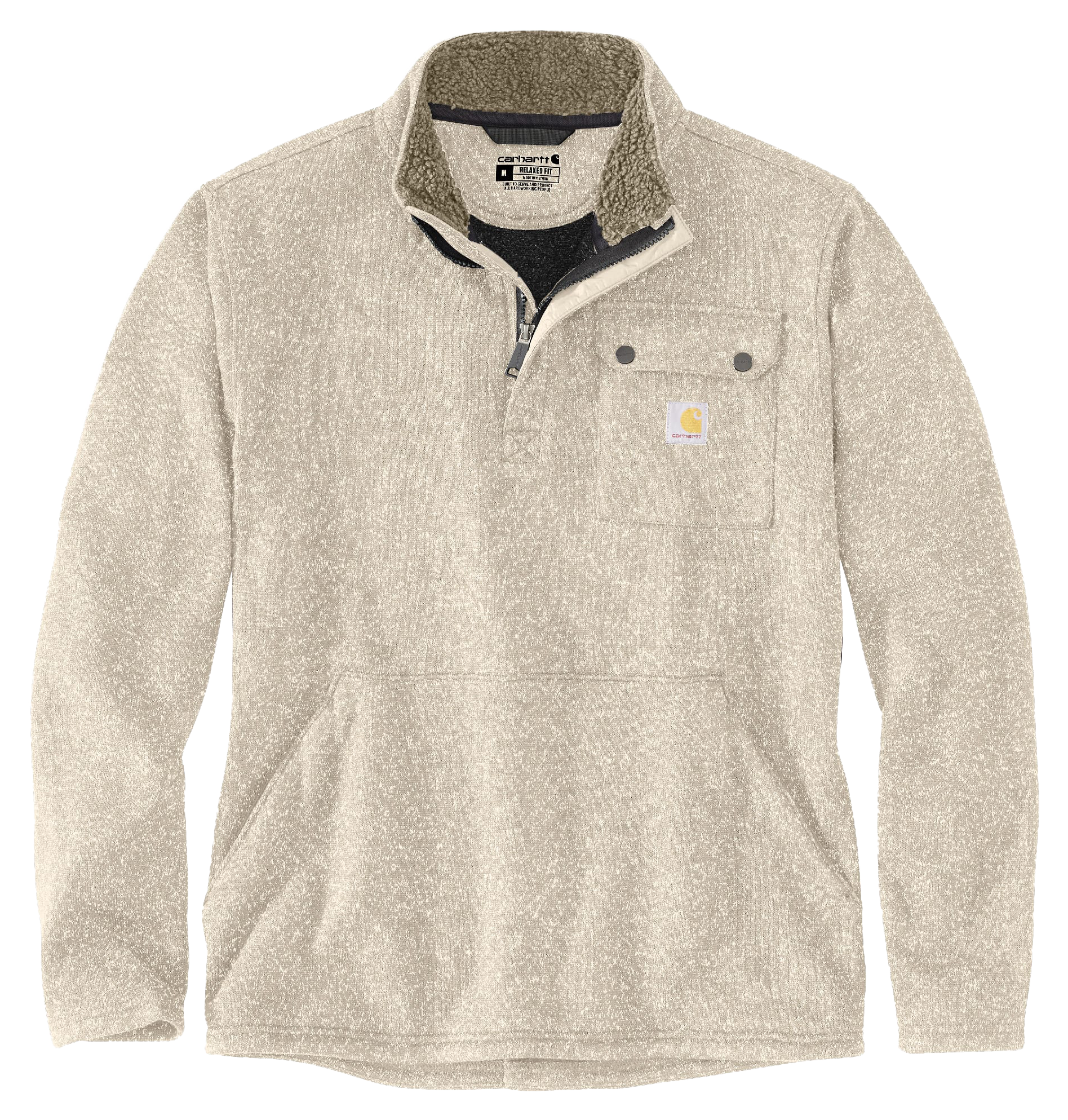 Image of Carhartt Pocket Fleece Relaxed-Fit Midweight Quarter-Zip Sweater for Men - Oat Milk