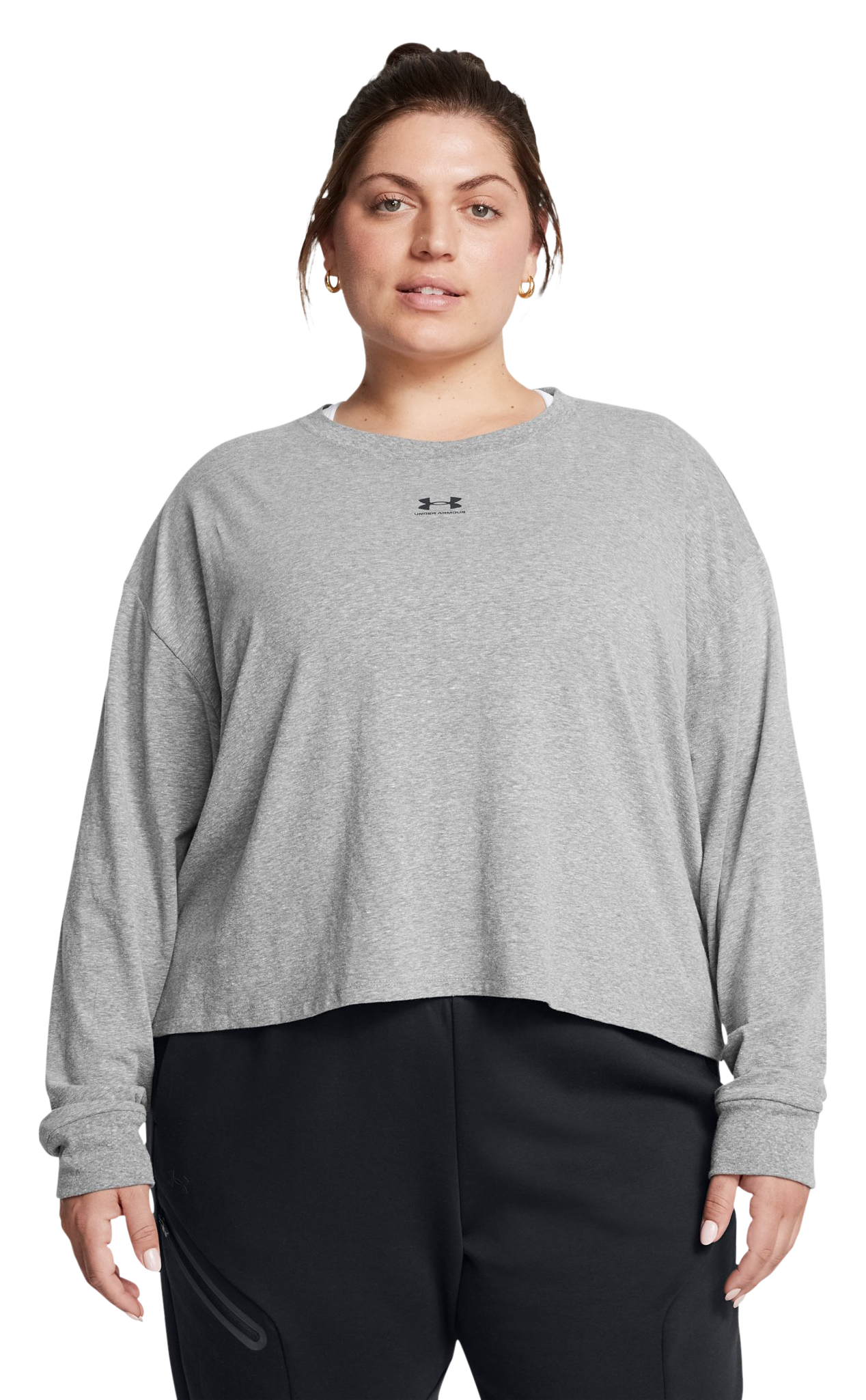 Image of Under Armour Rival Boxy Long-Sleeve Shirt for Ladies - Castlerock/Black - 1X