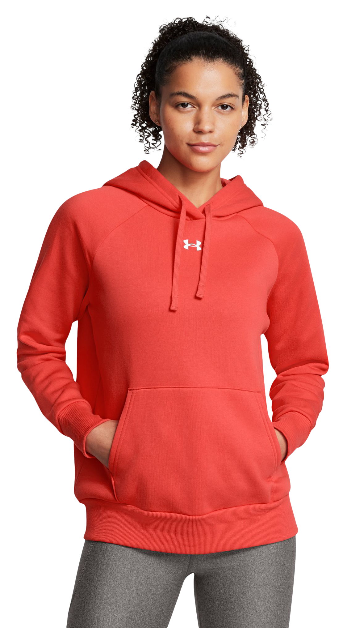 Image of Under Armour Rival Fleece Long-Sleeve Hoodie for Ladies - Dark Orange/White - XS