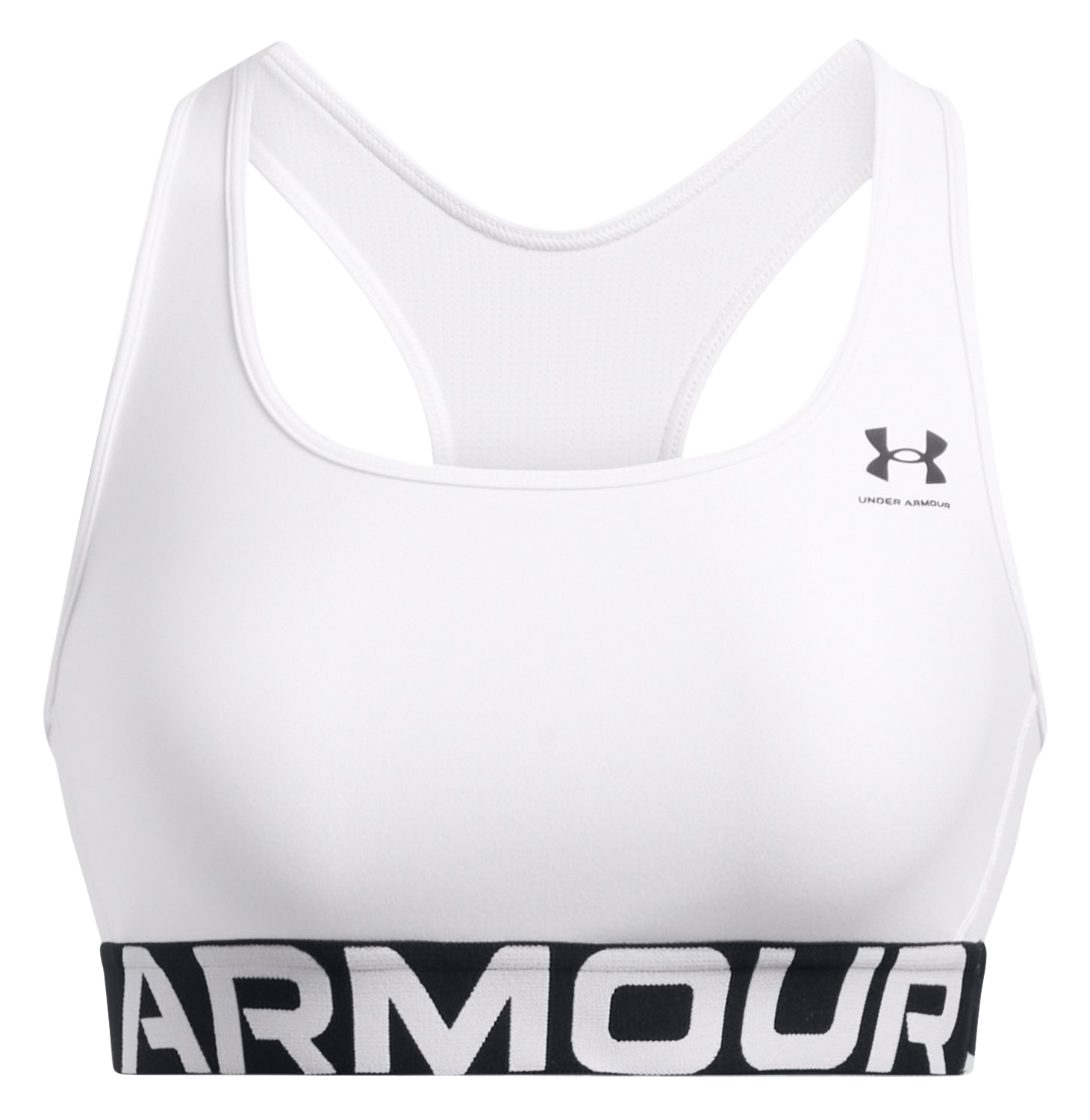 Image of Under Armour HeatGear Mid Branded Sports Bra for Ladies - White/Black - S