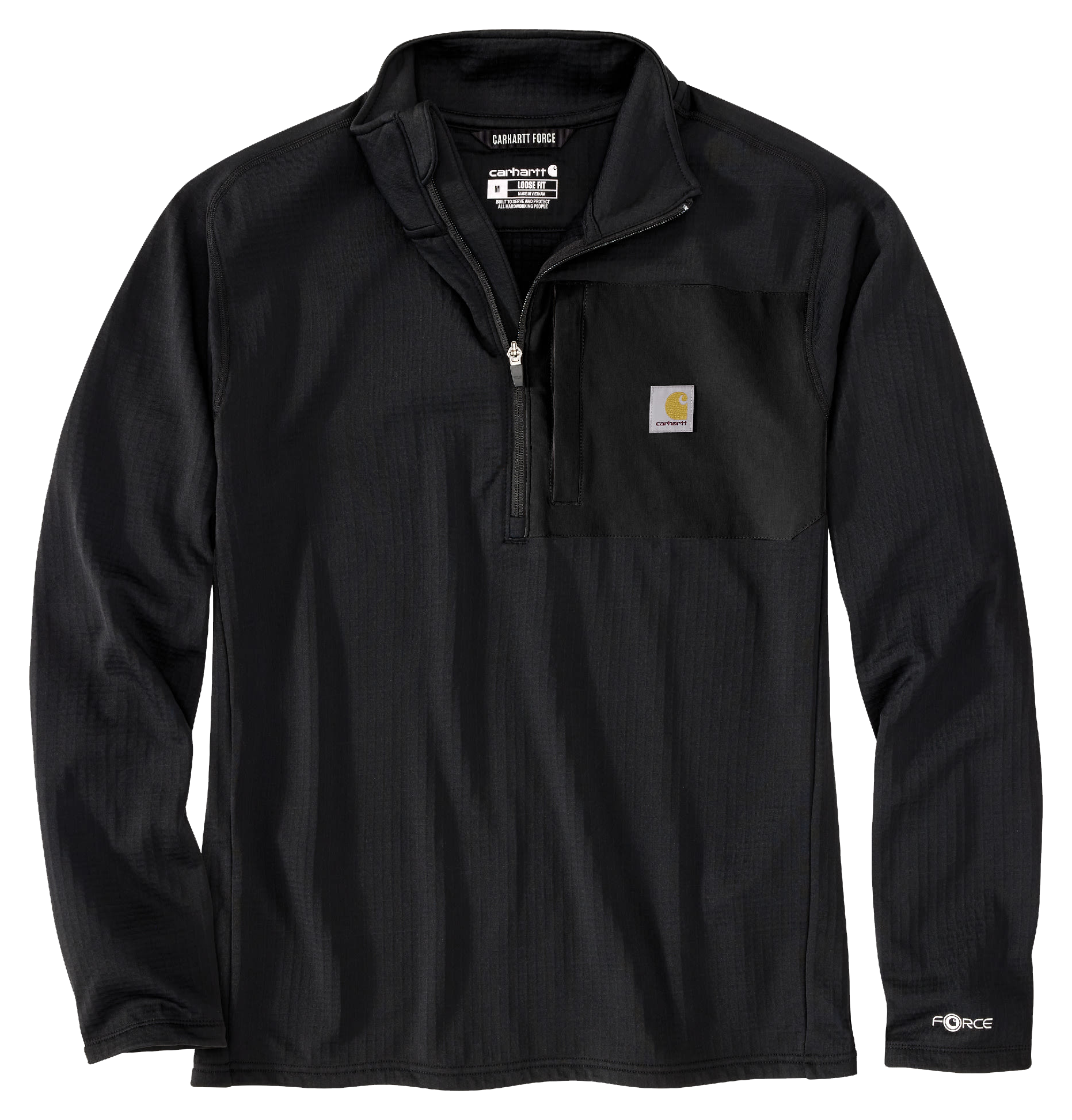 Carhartt Force Relaxed-Fit Mock-Neck Half-Zip Long-Sleeve T-Shirt for Men - Black