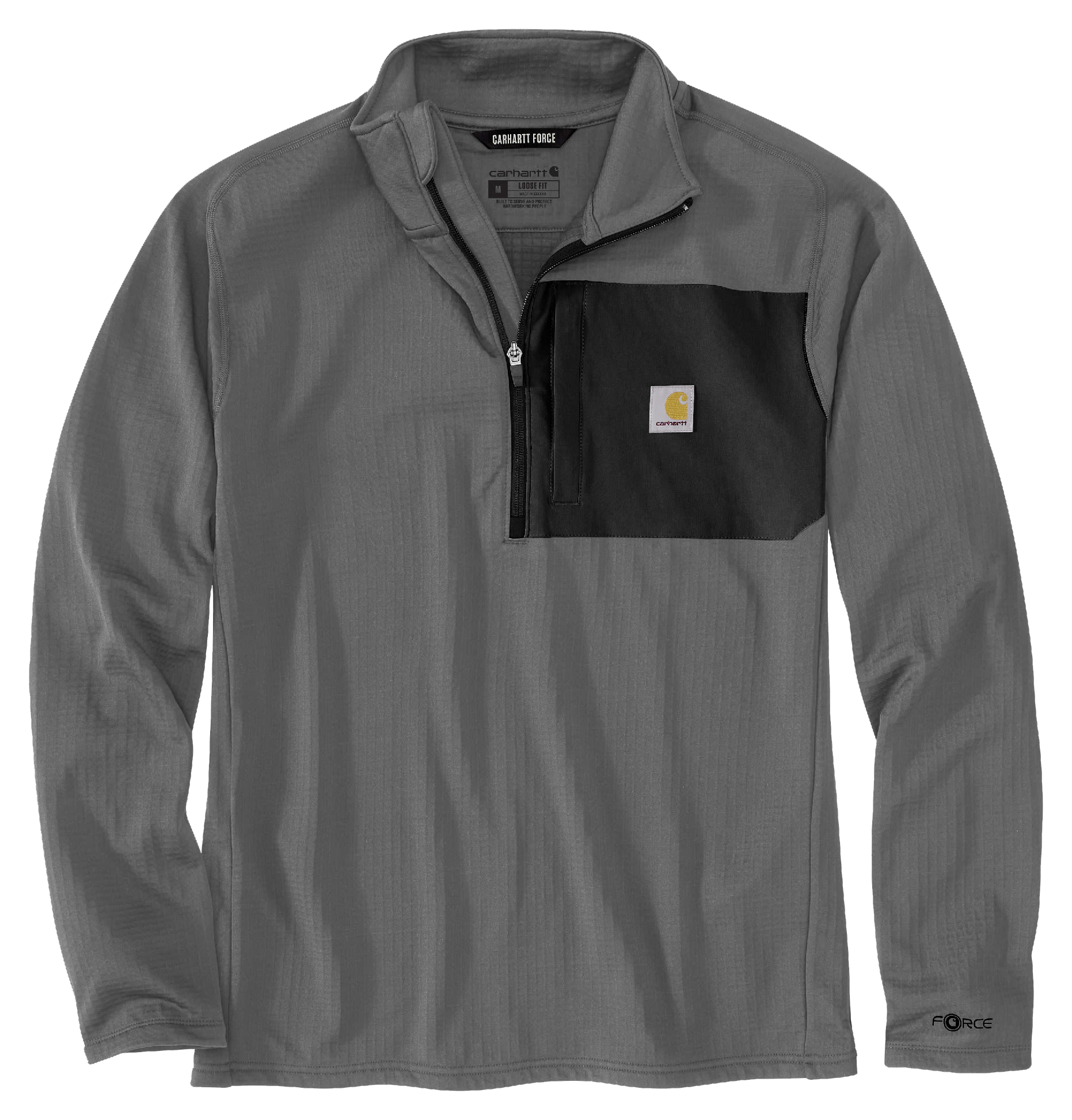 Image of Carhartt Force Relaxed-Fit Mock-Neck Half-Zip Long-Sleeve T-Shirt for Men - Steel - 3XL