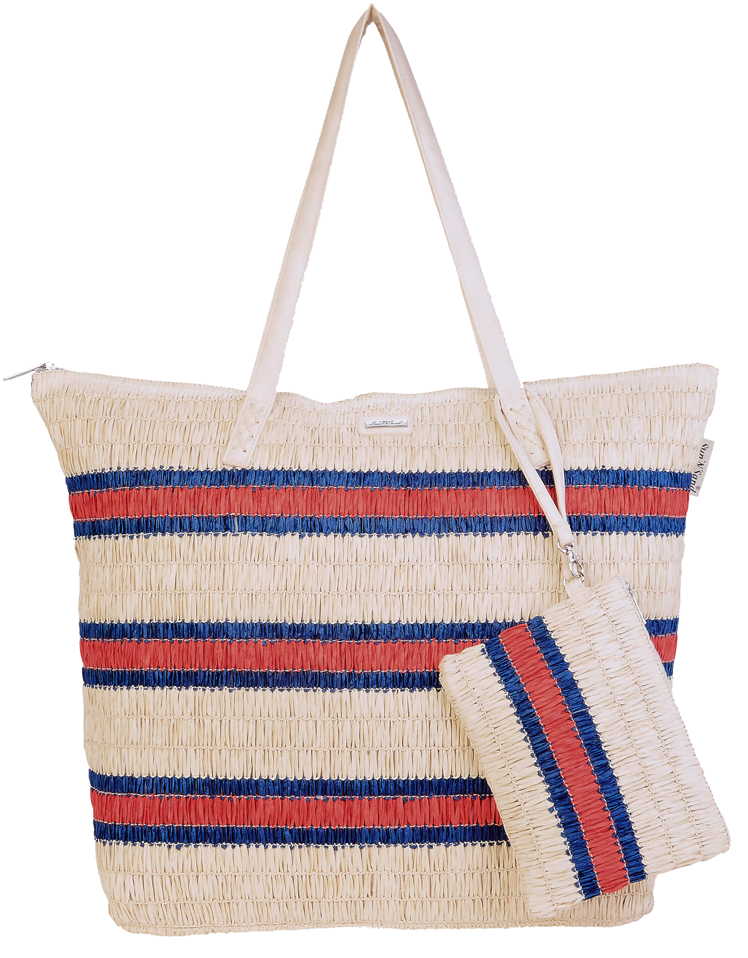 SUN 'N' SAND Striped Paper Straw Tote Bag