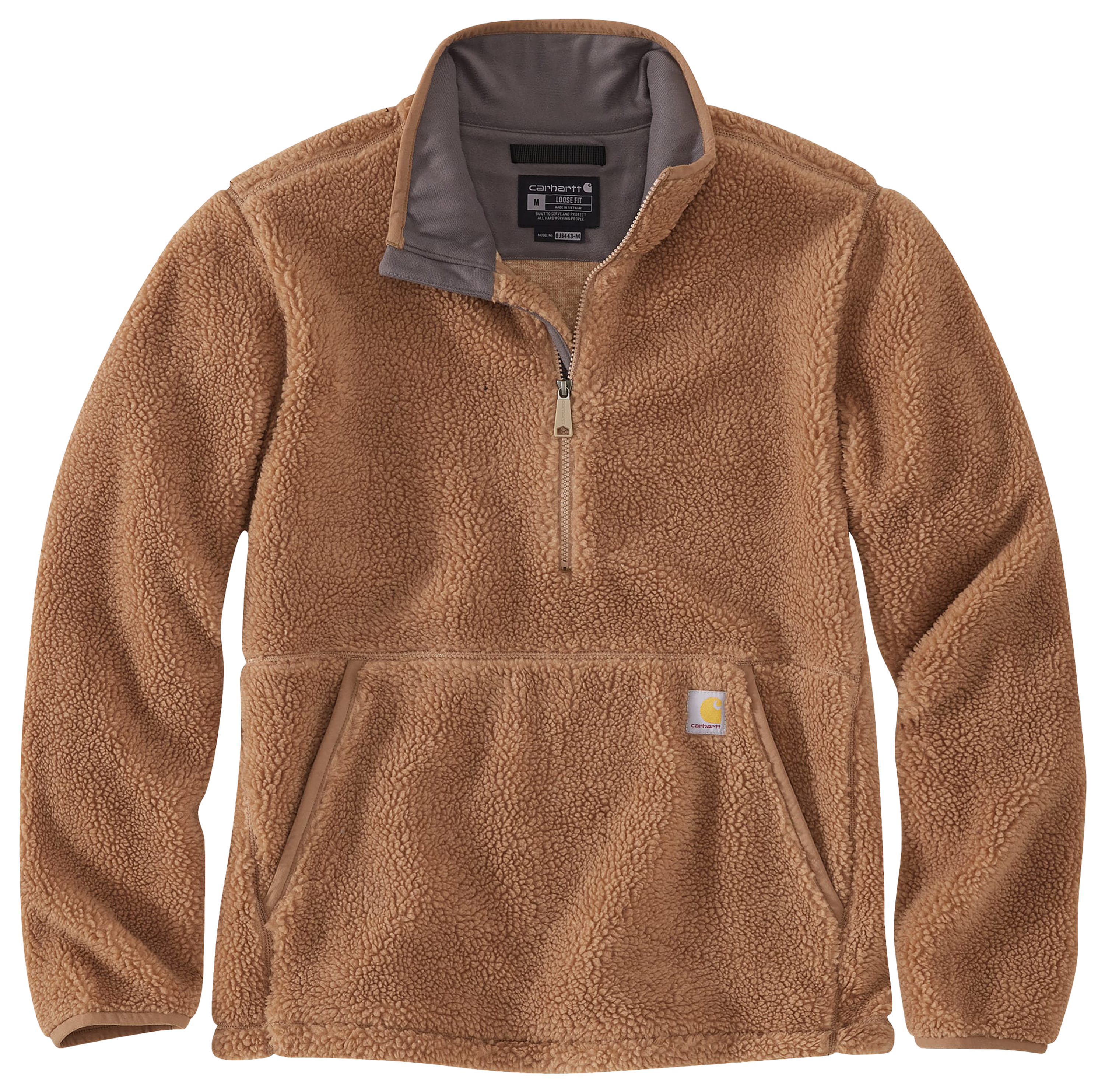 Image of Carhartt Loose-Fit Quarter-Zip Fleece Pullover for Men - Oatmeal Tan - S