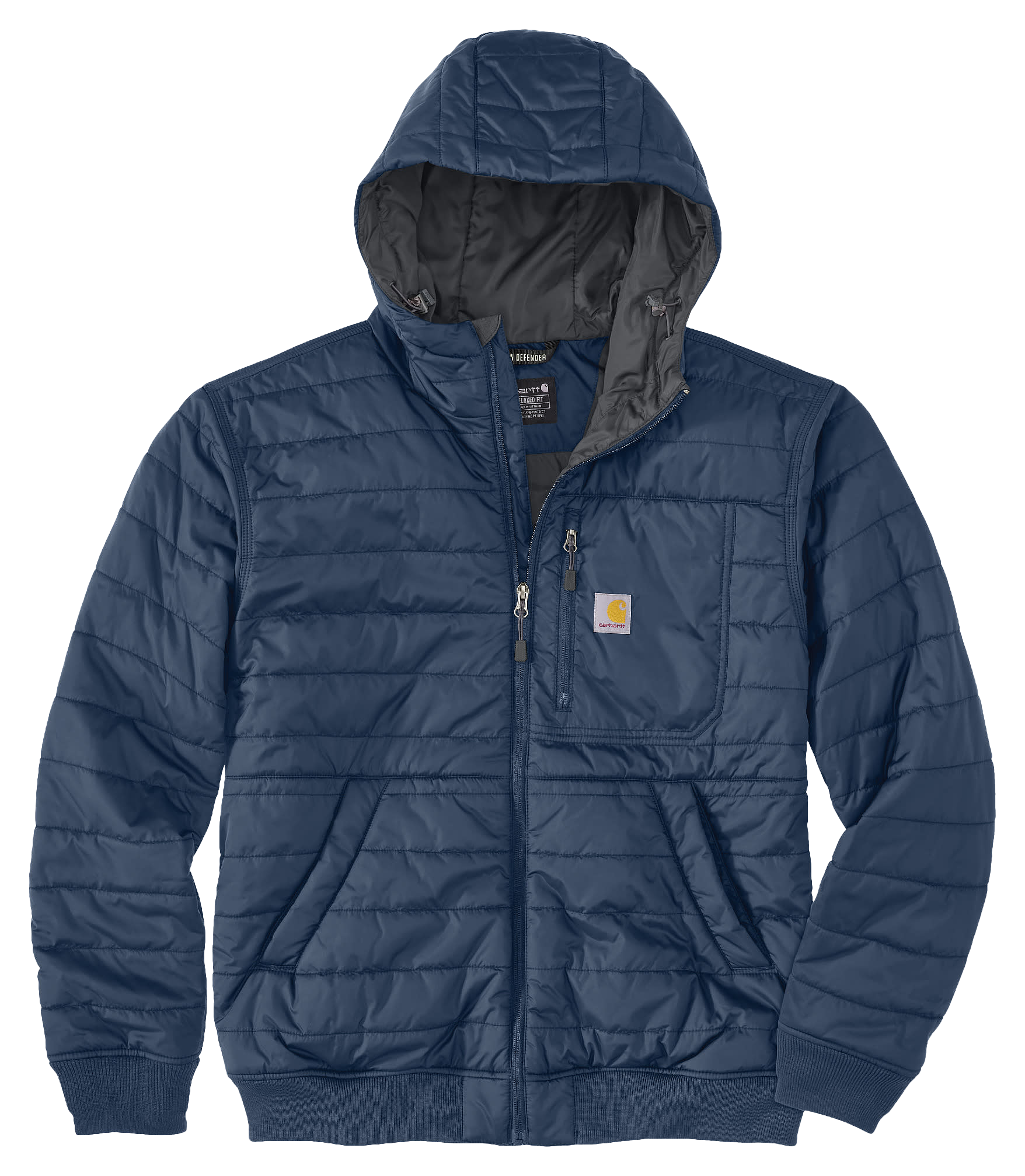 Image of Carhartt Rain Defender Relaxed-Fit Lightweight Insulated Hooded Jacket for Men - Dark Blue - S