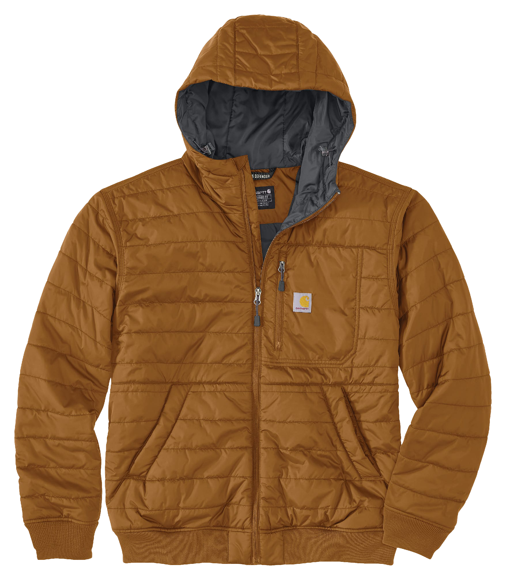 Image of Carhartt Rain Defender Relaxed-Fit Lightweight Insulated Hooded Jacket for Men - Carhartt Brown - S