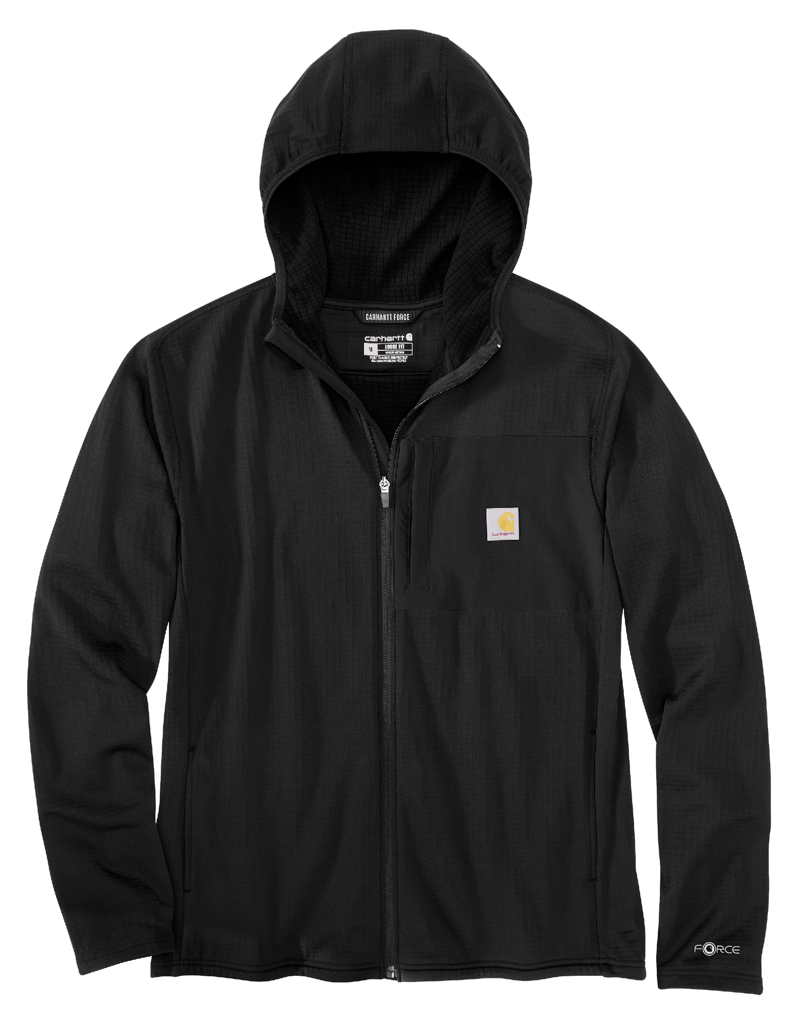 Image of Carhartt Force Full-Zip Long-Sleeve Hooded Shirt for Men - Black