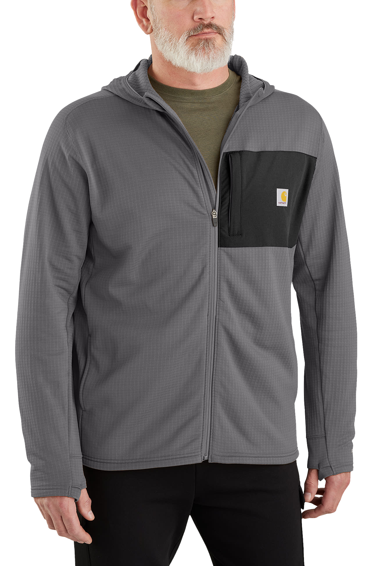 Image of Carhartt Force Full-Zip Long-Sleeve Hooded Shirt for Men - Steel