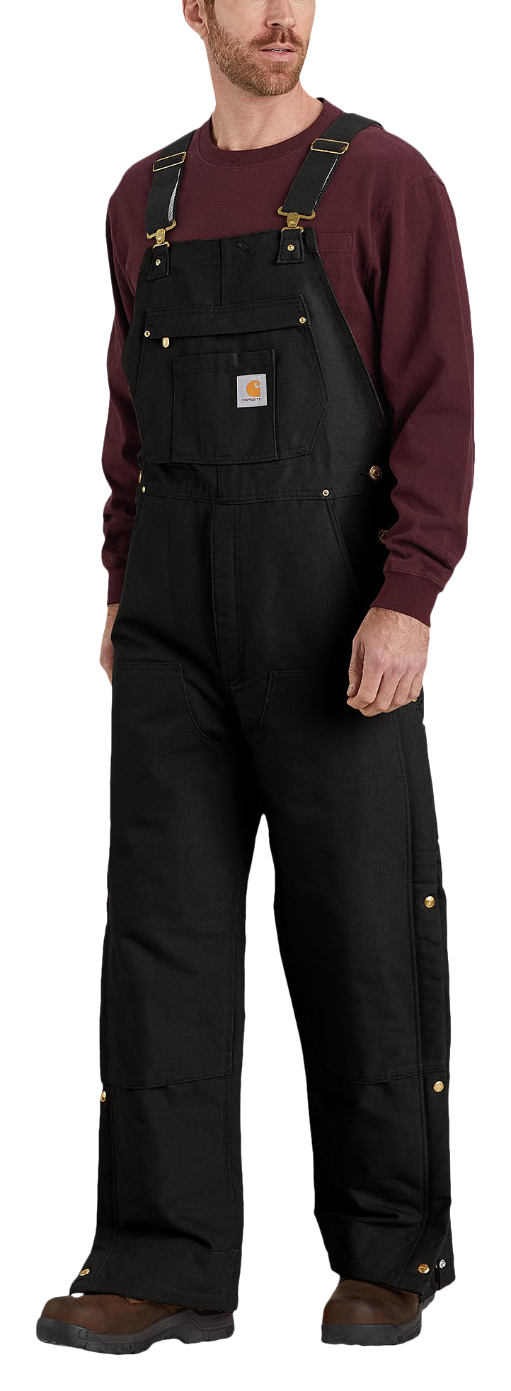 Image of Carhartt Firm Duck Loose-Fit Insulated Bib Overalls for Men - Black - S - Regular