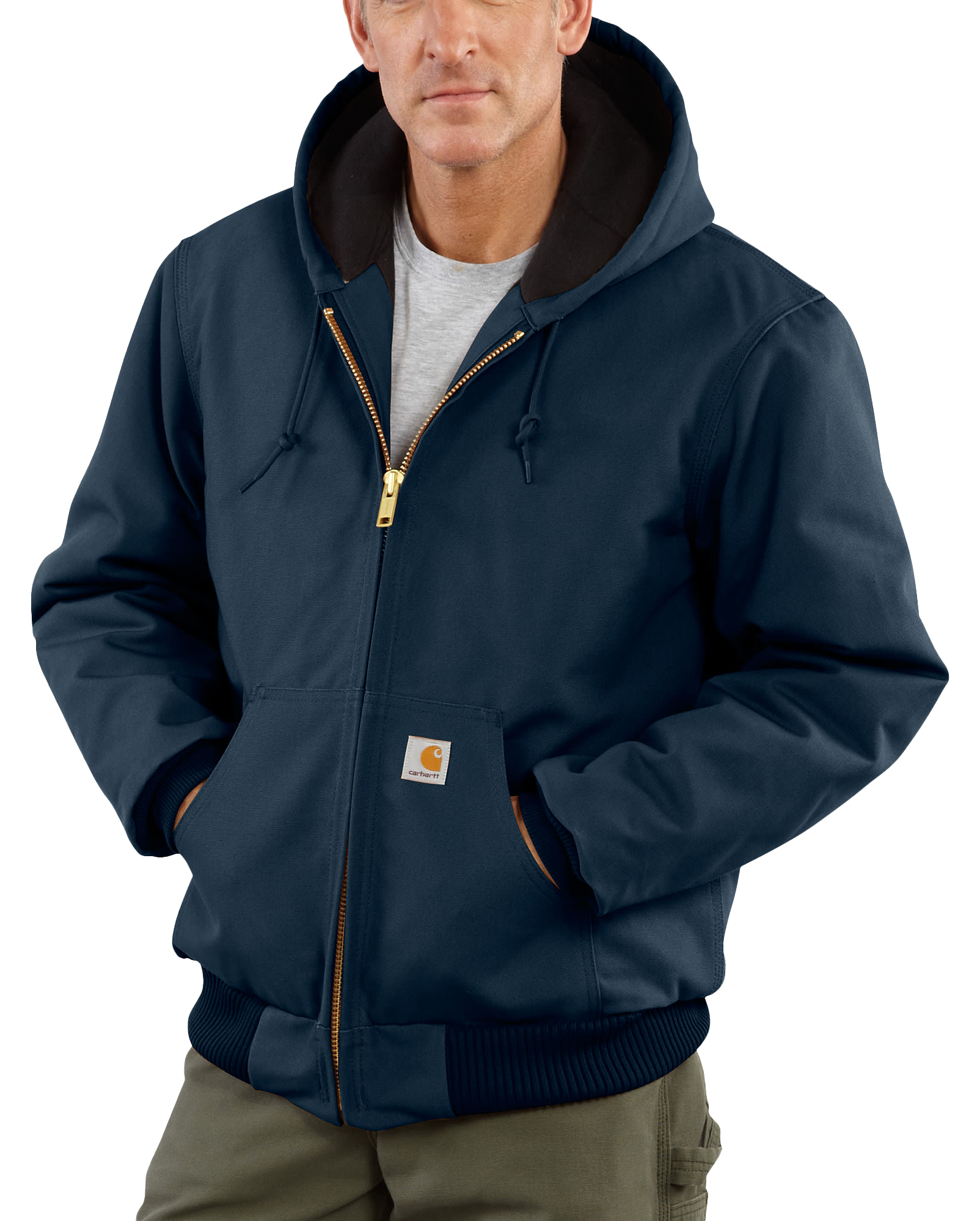 Image of Carhartt Loose-Fit Firm Duck Insulated Flannel-Lined Active Jacket for Men - Dark Navy - S