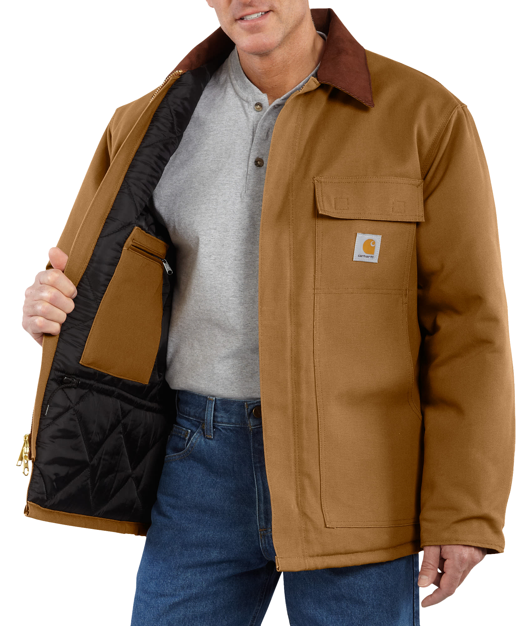 Image of Carhartt C003 Loose-Fit Firm Duck Insulated Traditional Coat for Men - Carhartt Brown - M