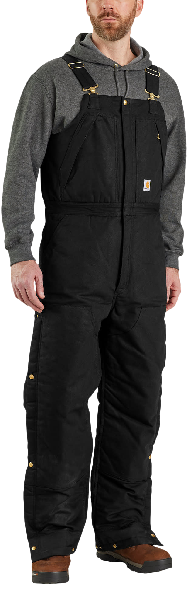 Image of Carhartt Firm Duck Extreme-Warmth Loose-Fit Insulated Bib Overalls for Men - Black - M - Short