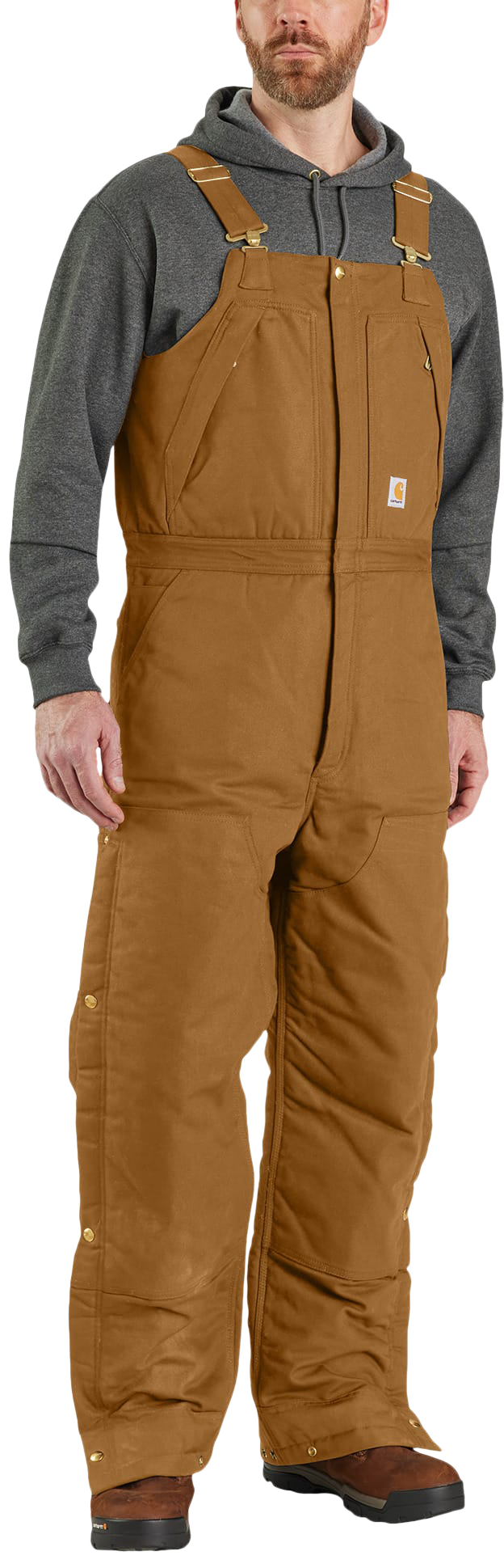 Image of Carhartt Firm Duck Extreme-Warmth Loose-Fit Insulated Bib Overalls for Men - Carhartt Brown - L - Regular