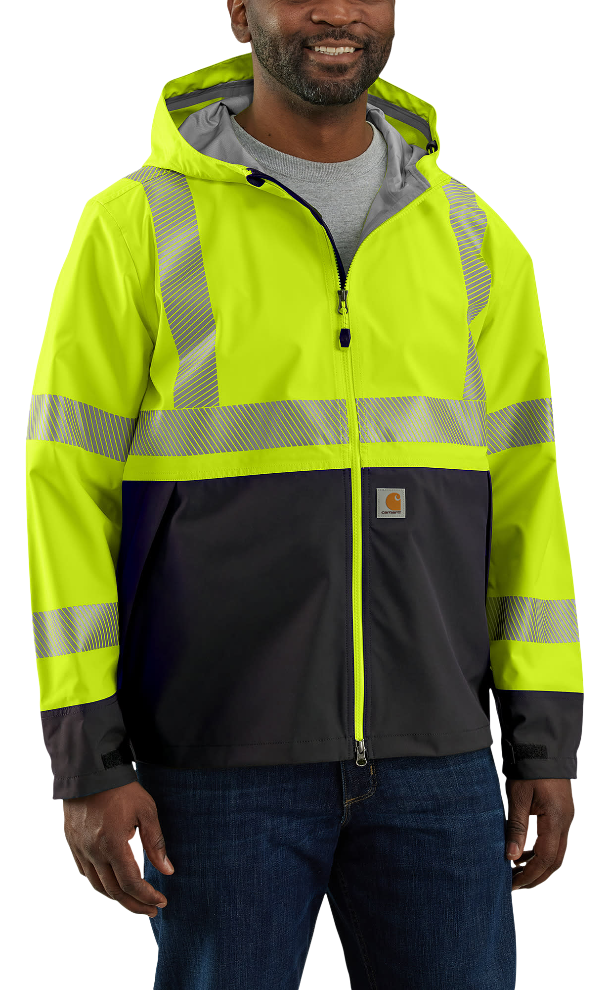 Image of Carhartt High-Visibility Storm Defender Loose-Fit Lightweight Class 3 Jacket for Men - Brite Lime - XL