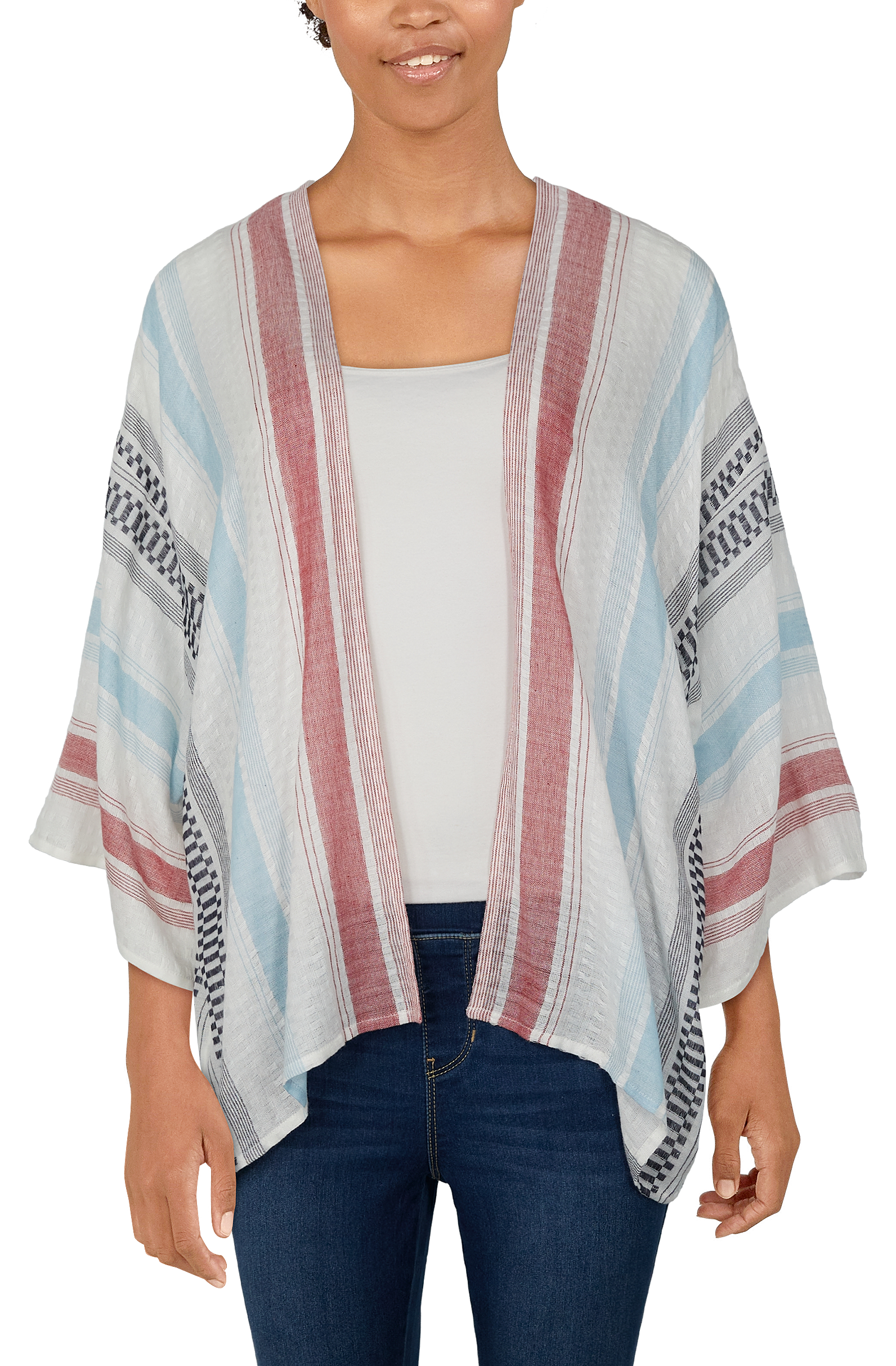 Image of Natural Reflections Fairgrounds Stripe Kimono