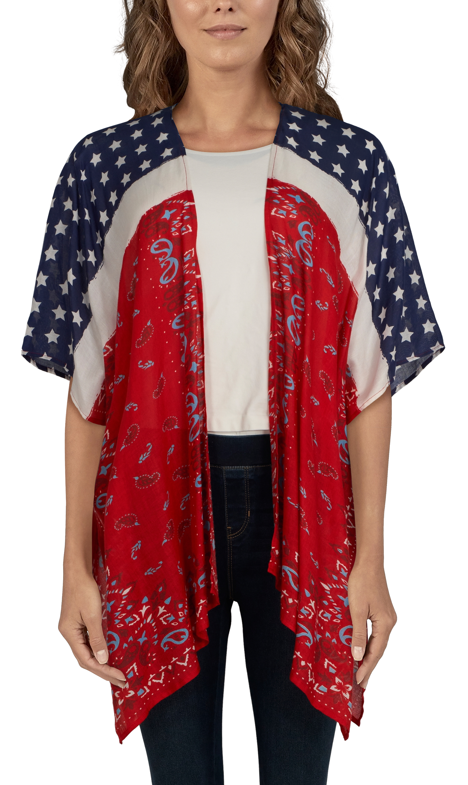 Natural Reflections Patriotic and Paisley Ruana for Ladies                                                                      