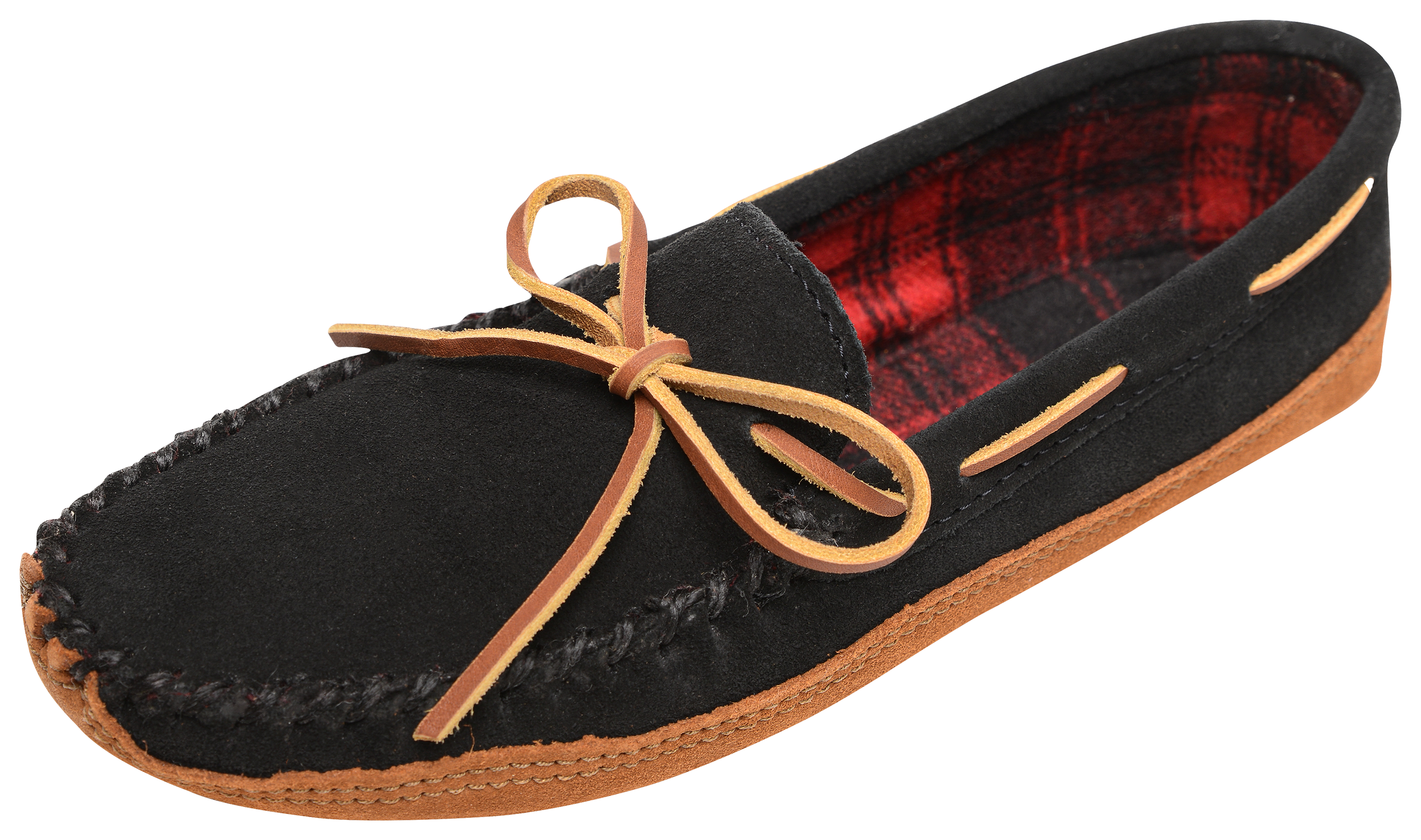 Image of Minnetonka Double-Bottom Fleece Slipper Mocs for Men - Black - 7M