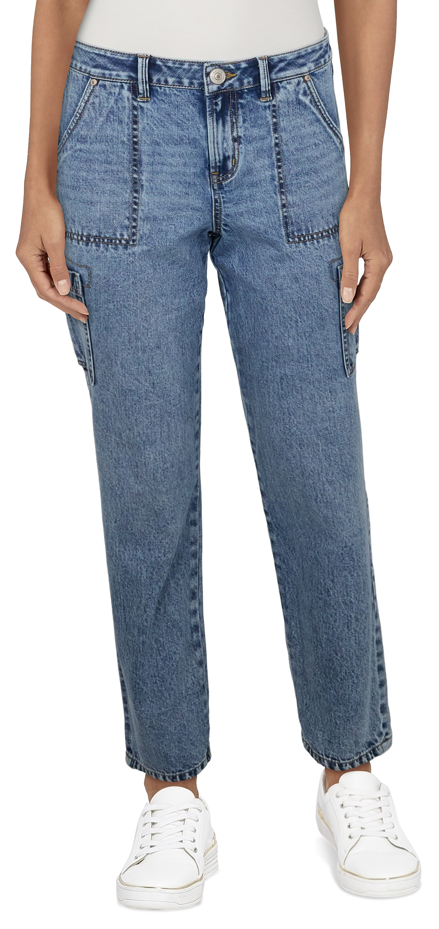 Image of Natural Reflections Utility Cargo Crop Jeans for Ladies - Light Vintage - 10