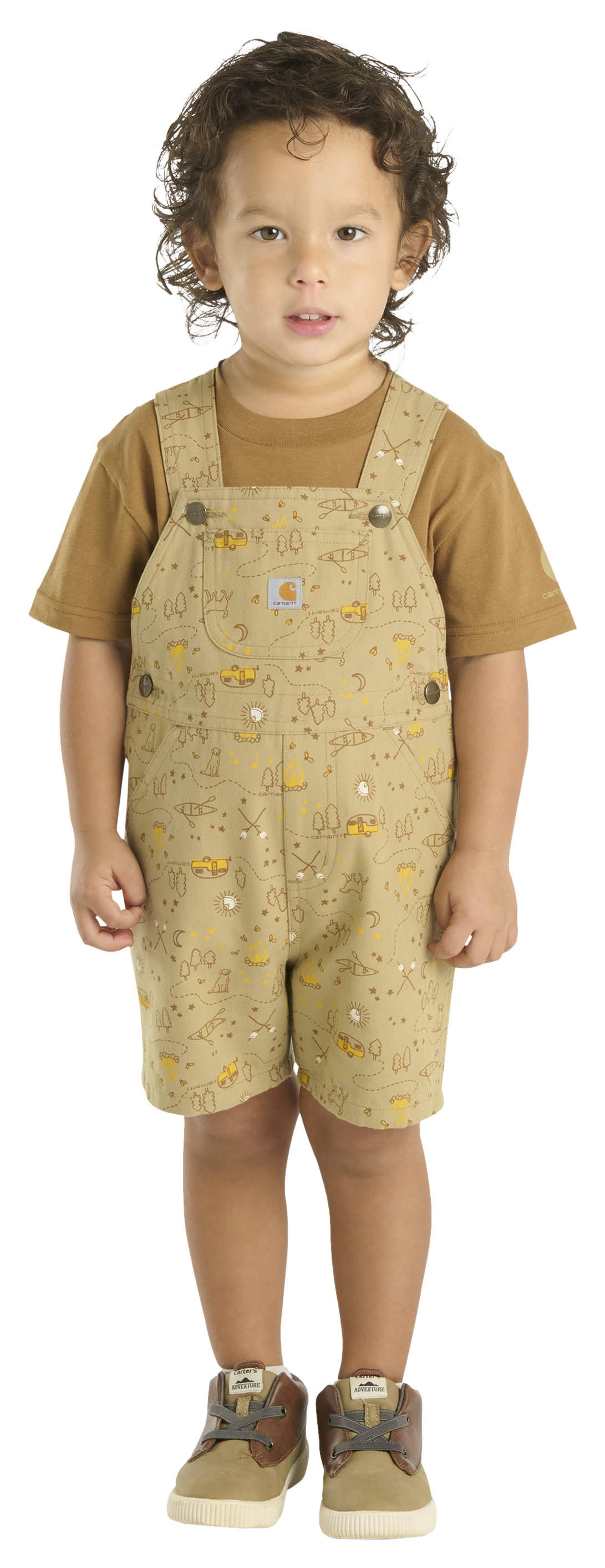 Image of Carhartt Short-Sleeve T-Shirt and Canvas Printed Shortalls Set for Toddlers - Dark Khaki - 3T