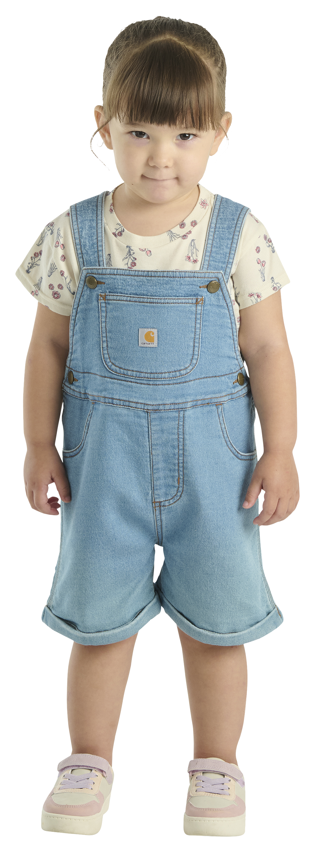 Image of Carhartt Floral Short-Sleeve T-Shirt and Denim Shortalls Set for Toddlers - Light Wash - 3T