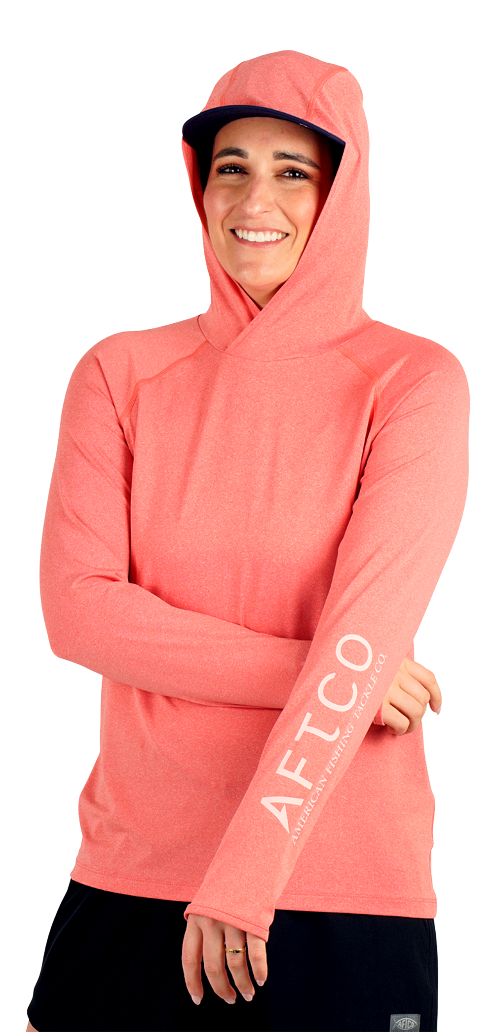 Image of AFTCO Samurai Performance Hooded Long-Sleeve Shirt for Ladies - Soft Coral Heather - M