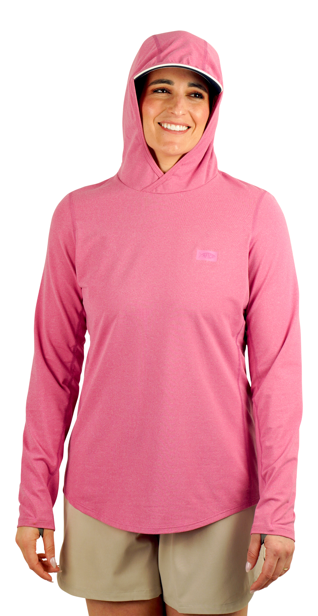 Image of AFTCO Air-O Mesh Performance Long-Sleeve Hoodie for Ladies - Flamingo Pink Heather