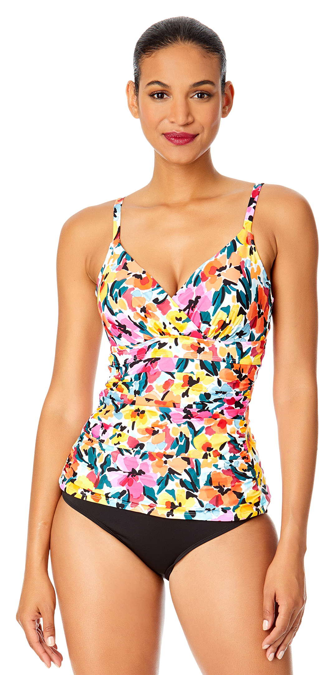 Image of Anne Cole Gradient Floral Twist Front Underwire Tankini Swim Top for Ladies - Gradient Floral - 36DD/38D