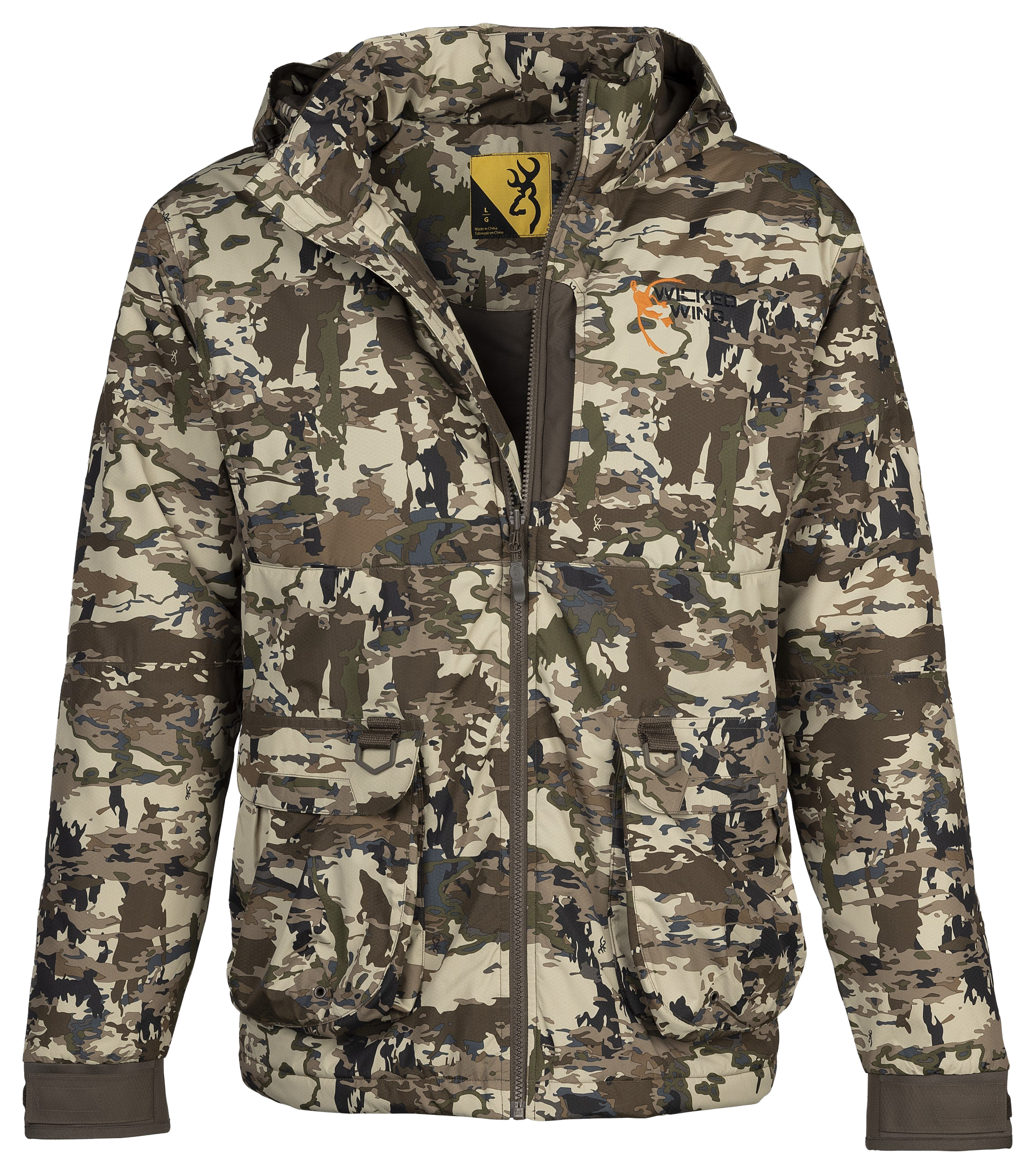 Image of Browning Wicked Wing Insulated Hooded Wader Jacket for Men - Browning AURIC Concealment - M