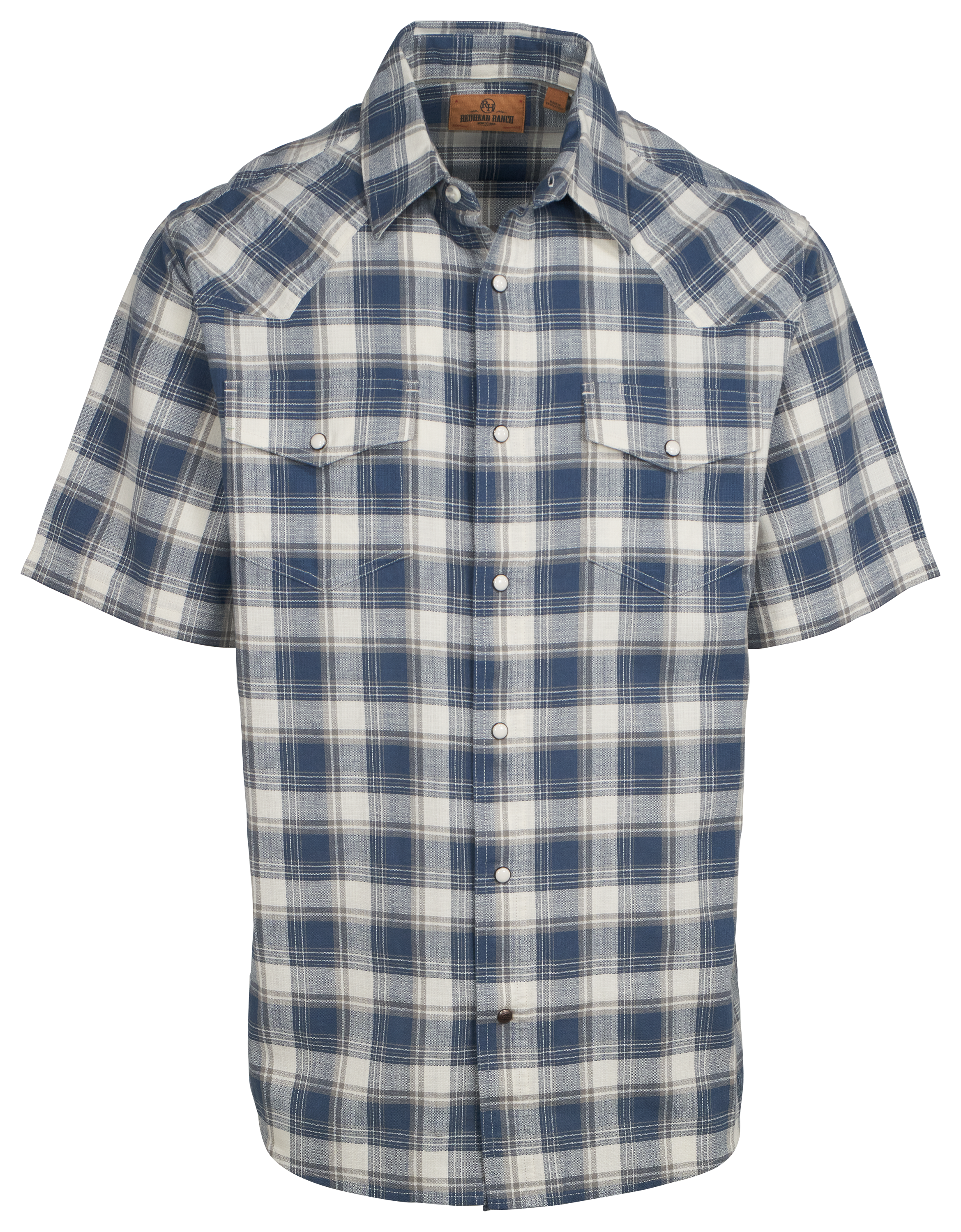Image of RedHead Ranch Buckholts Snap-Front Plaid Short-Sleeve Shirt for Men - Sea Plaid
