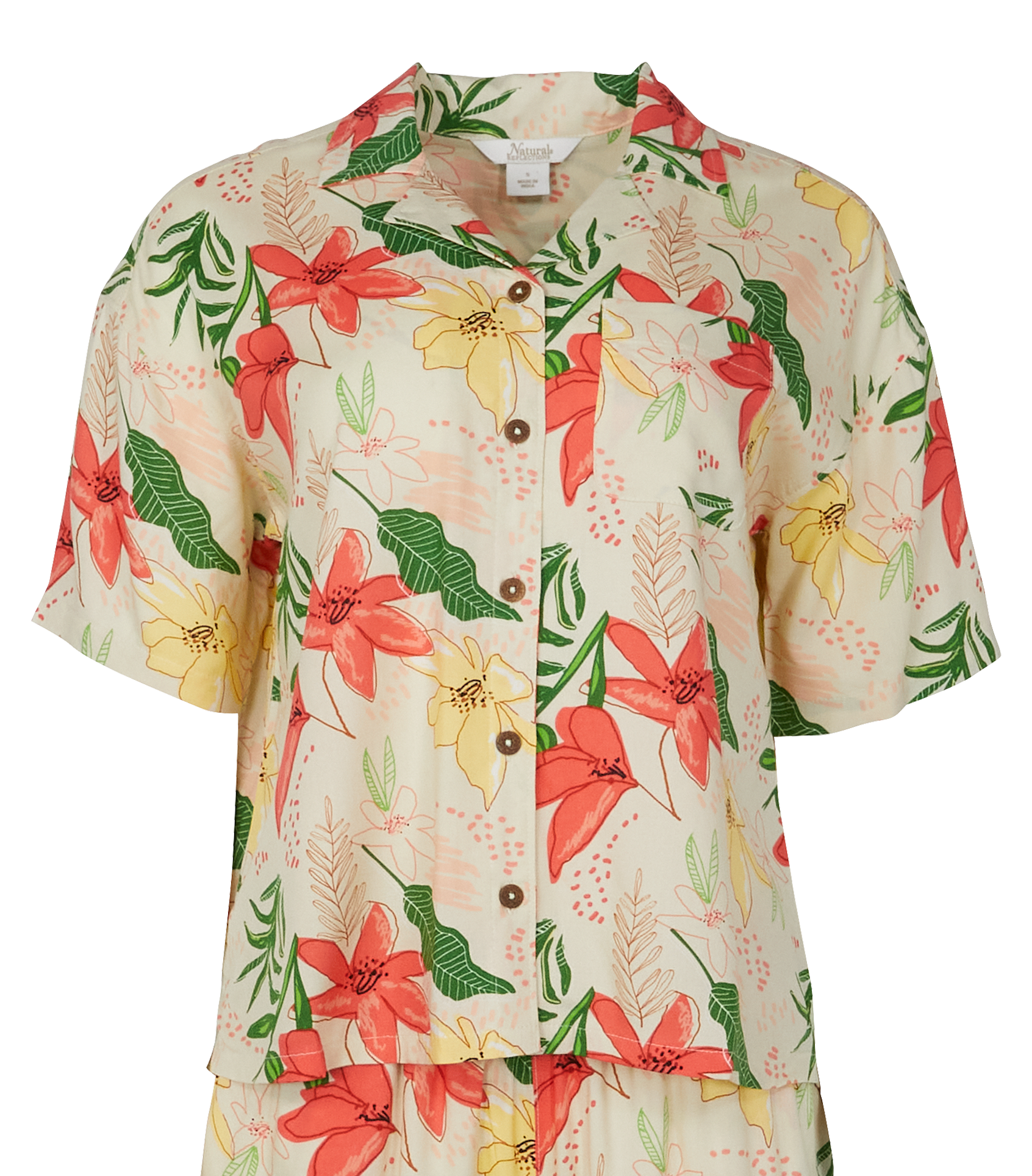 Image of Natural Reflections Tropical Resort Button-Down Short-Sleeve Shirt - Buttercream