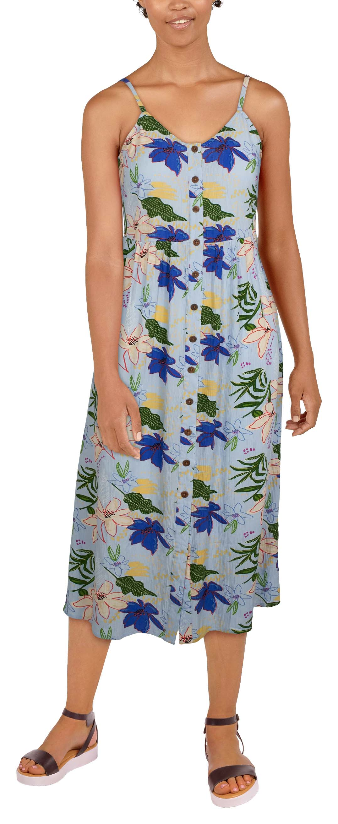 Image of Natural Reflections Tropical Midi Dress - Skyway