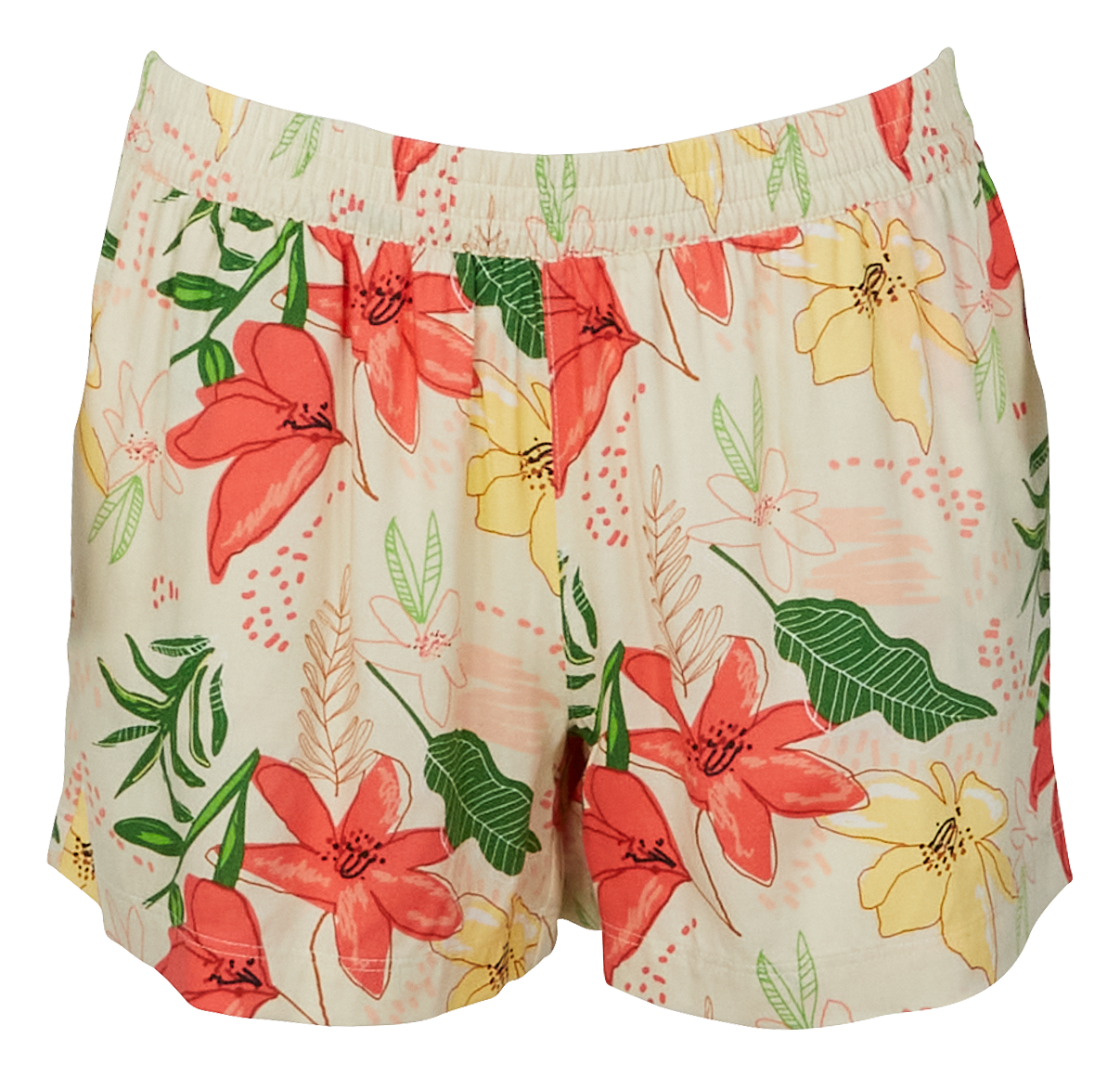 Image of Natural Reflections Tropical Print Shorts - Buttercream