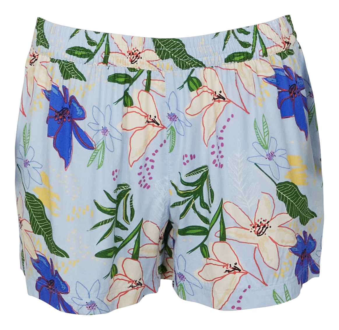 Image of Natural Reflections Tropical Print Shorts - Skyway
