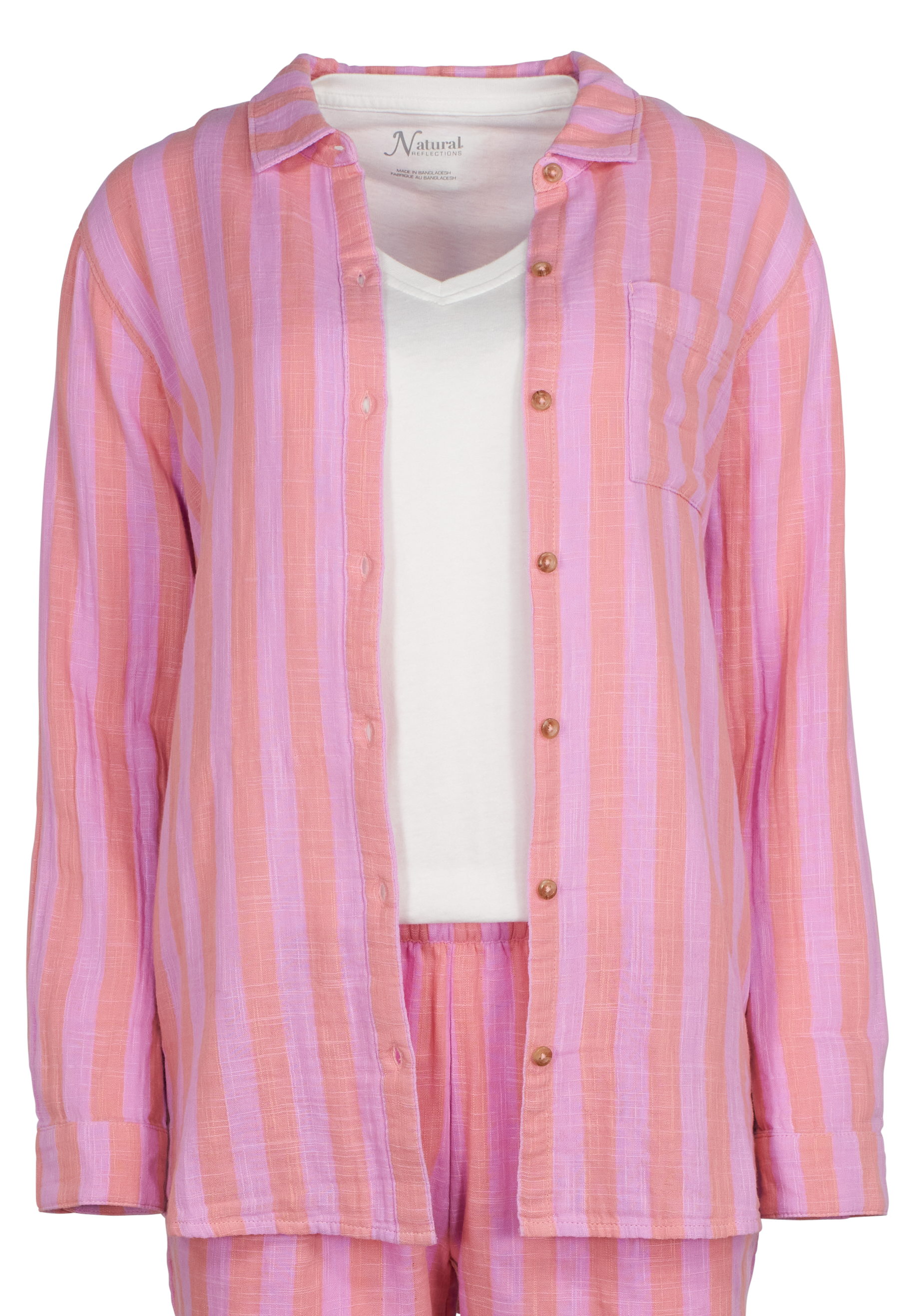 Image of Natural Reflections Cabana Stripe Button-Down Long-Sleeve Shirt - Orchid/Desert Flower Stripe