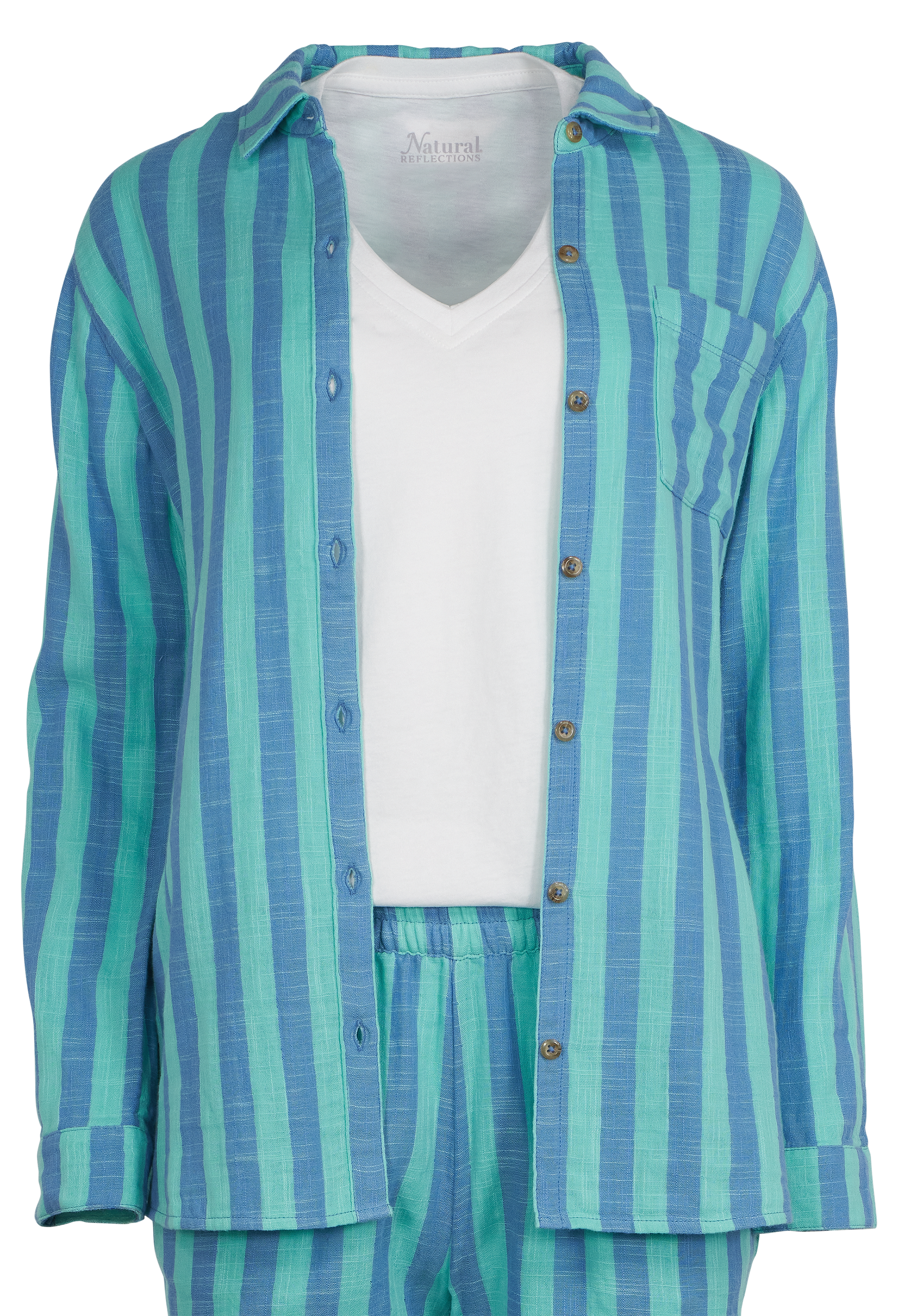 Image of Natural Reflections Cabana Stripe Button-Down Long-Sleeve Shirt - Riveria/Pool Blue Stripe