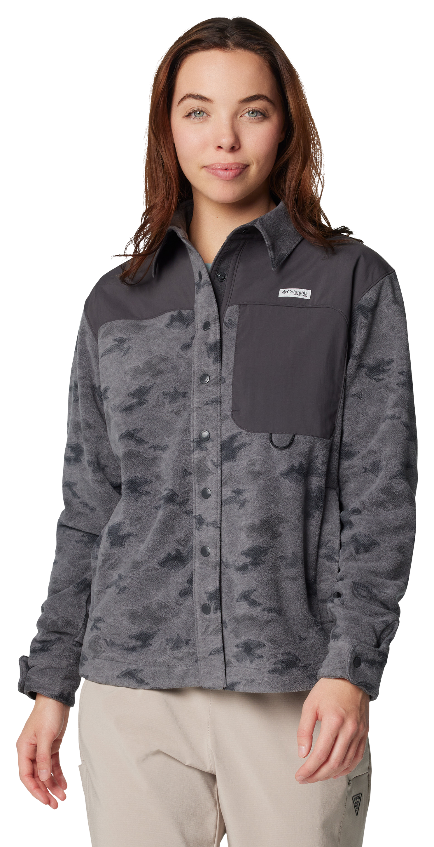 Image of Columbia PFG Uncharted Fleece Overshirt for Ladies - Shark Uncharted Waters - M