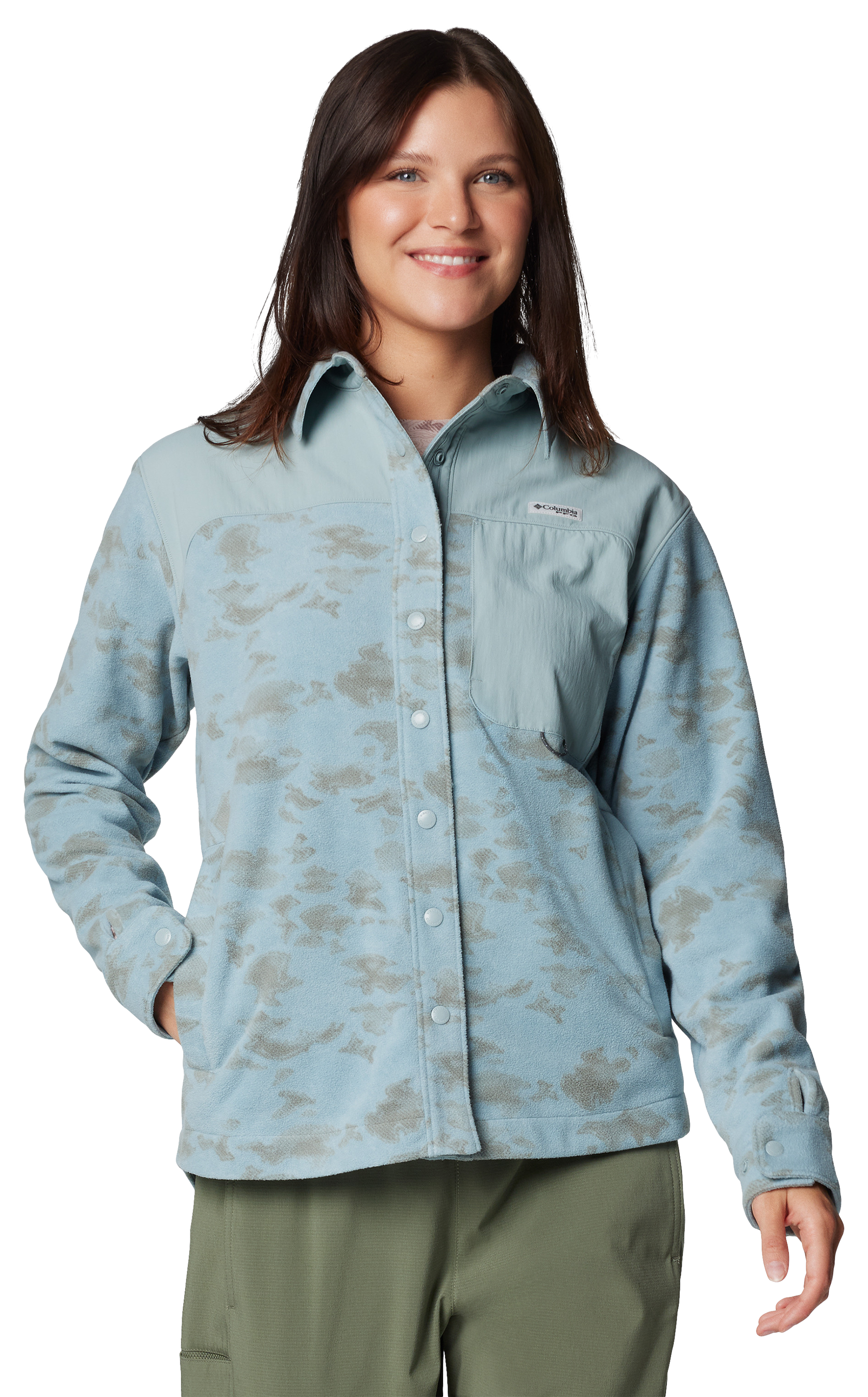 Image of Columbia PFG Uncharted Fleece Overshirt for Ladies - Crushed Blue Uncharted Waters - M