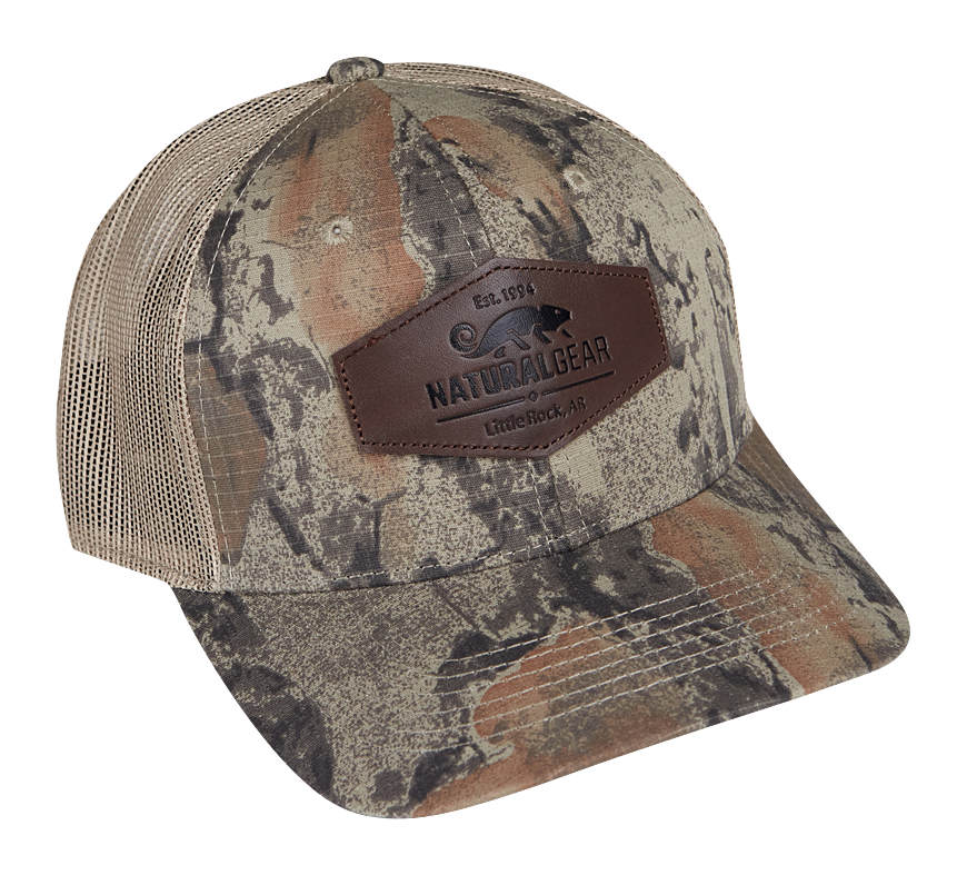 Image of Natural Gear Mid Pro Leather Patch Mesh-Back Trucker Cap for Men