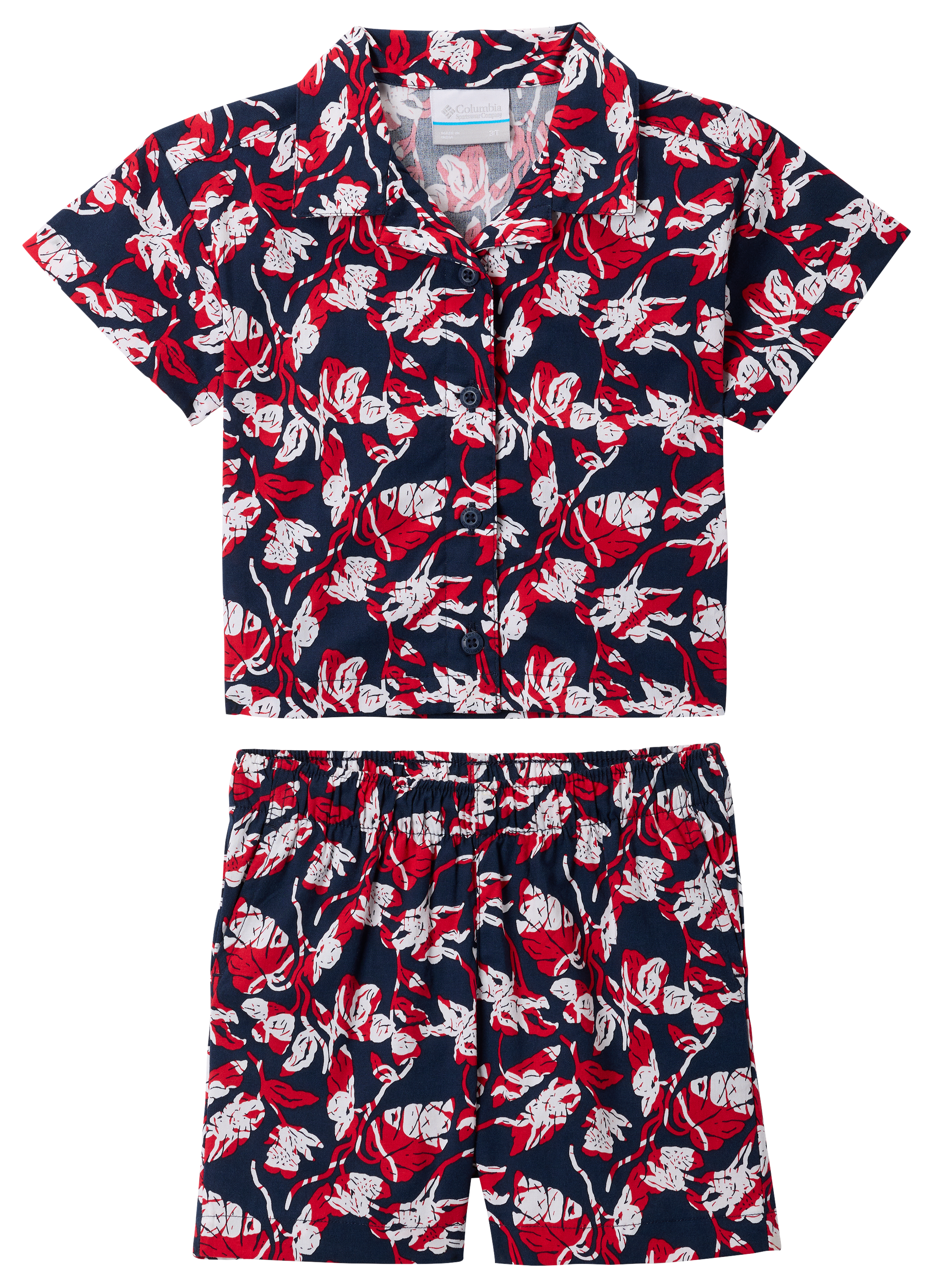 Image of Columbia Rapid Rivers Short-Sleeve Button-Down Shirt and Shorts Set for Toddlers - Collegiate Navy Vined