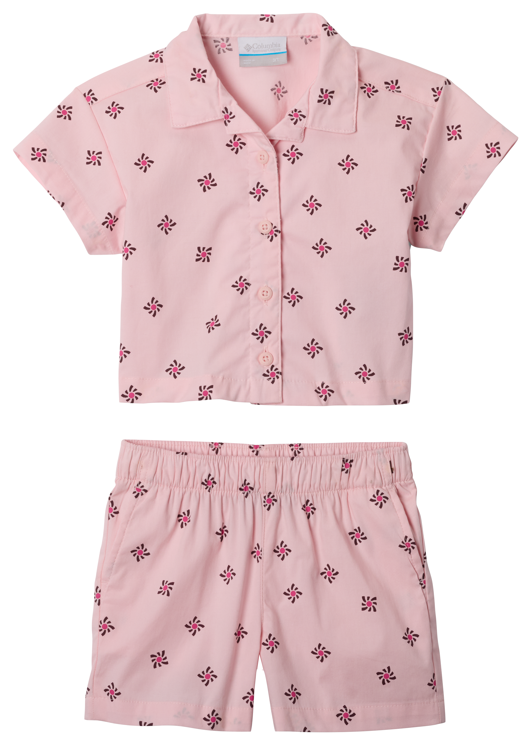 Image of Columbia Rapid Rivers Short-Sleeve Button-Down Shirt and Shorts Set for Toddlers - Satin Pink Sundot