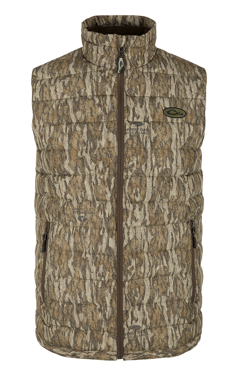 Image of Drake Waterfowl LST Double Down Full-Zip Layering Vest for Men - Mossy Oak Bottomland - 2XL