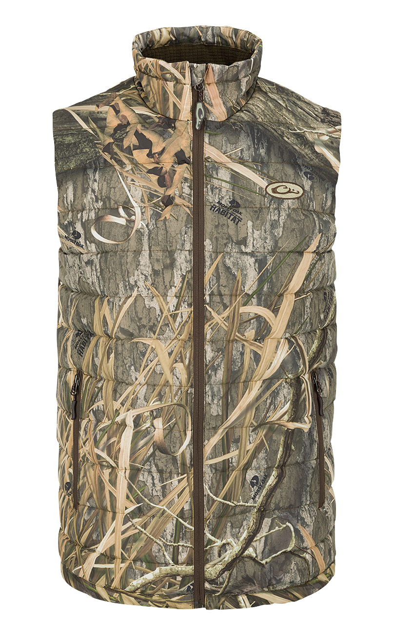 Image of Drake Waterfowl LST Double Down Full-Zip Layering Vest for Men - Mossy Oak Shadow Grass Habitat - S