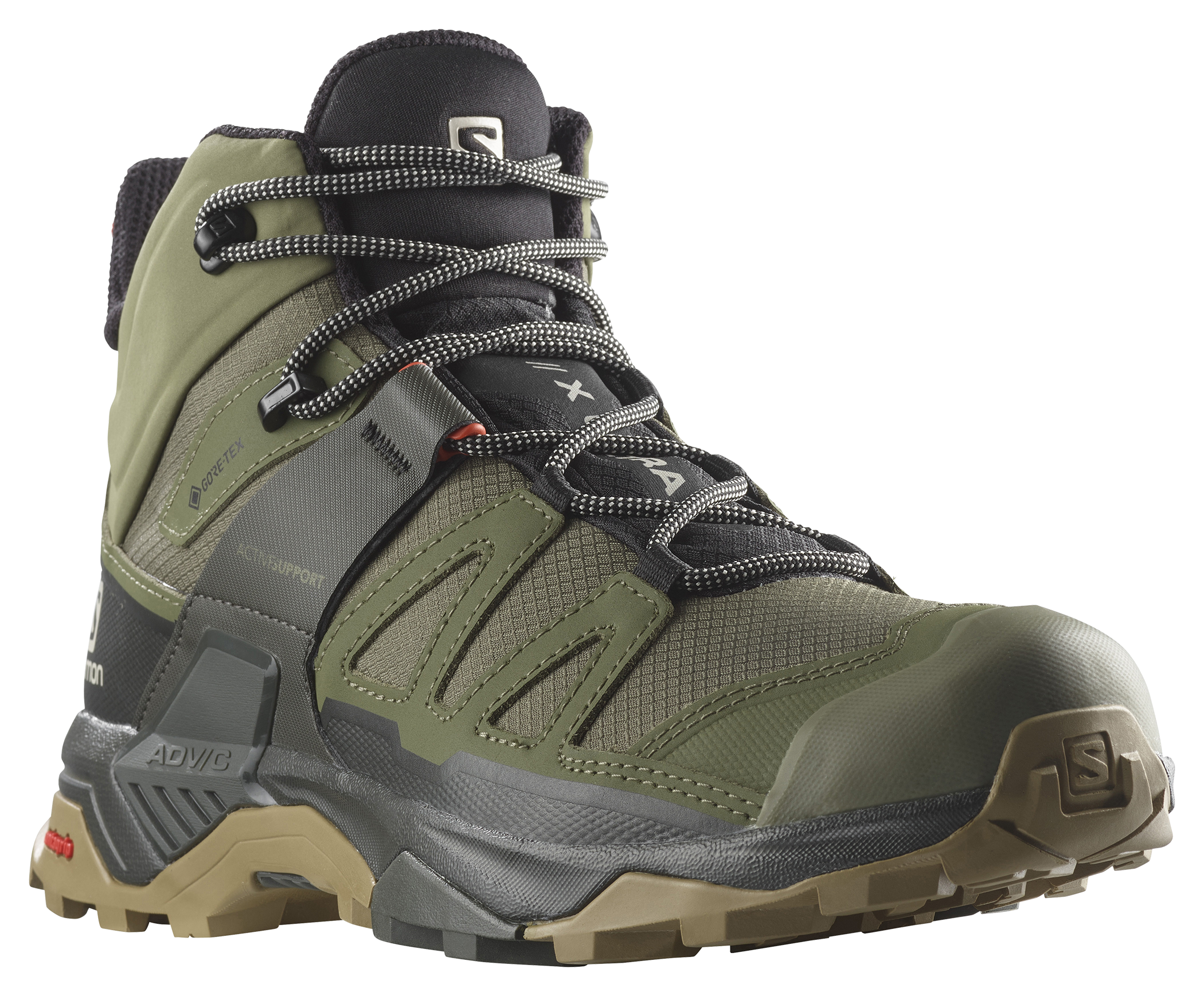 Image of Salomon X Ultra 4 Mid GORE-TEX Hiking Boots for Men - Deep Lichen Green/Peat/Kelp - 9M