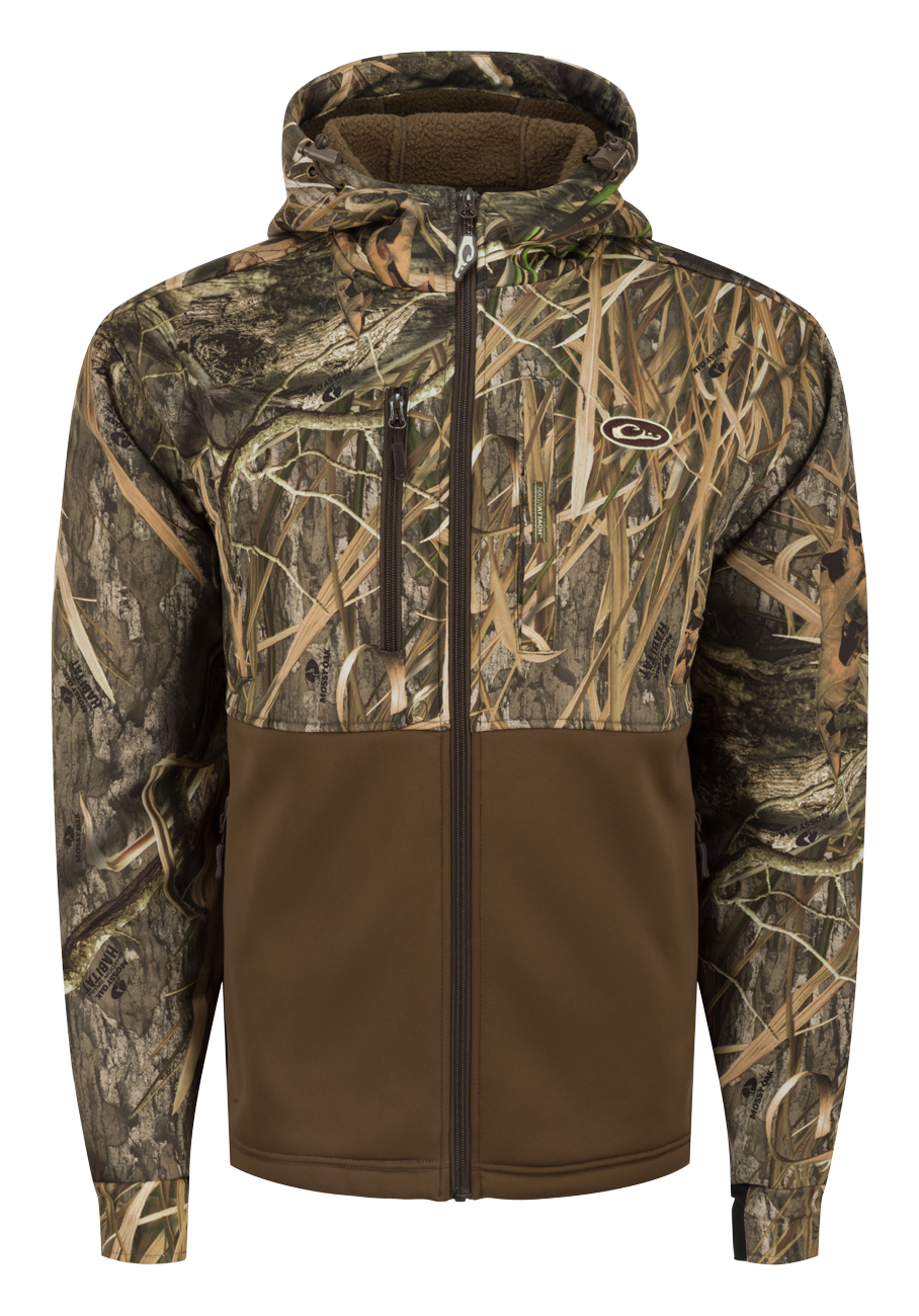 Image of Drake Waterfowl MST Hole Shot Eqwader Full-Zip Hooded Jacket for Men - Mossy Oak Shadow Grass Habitat Two-Tone - M