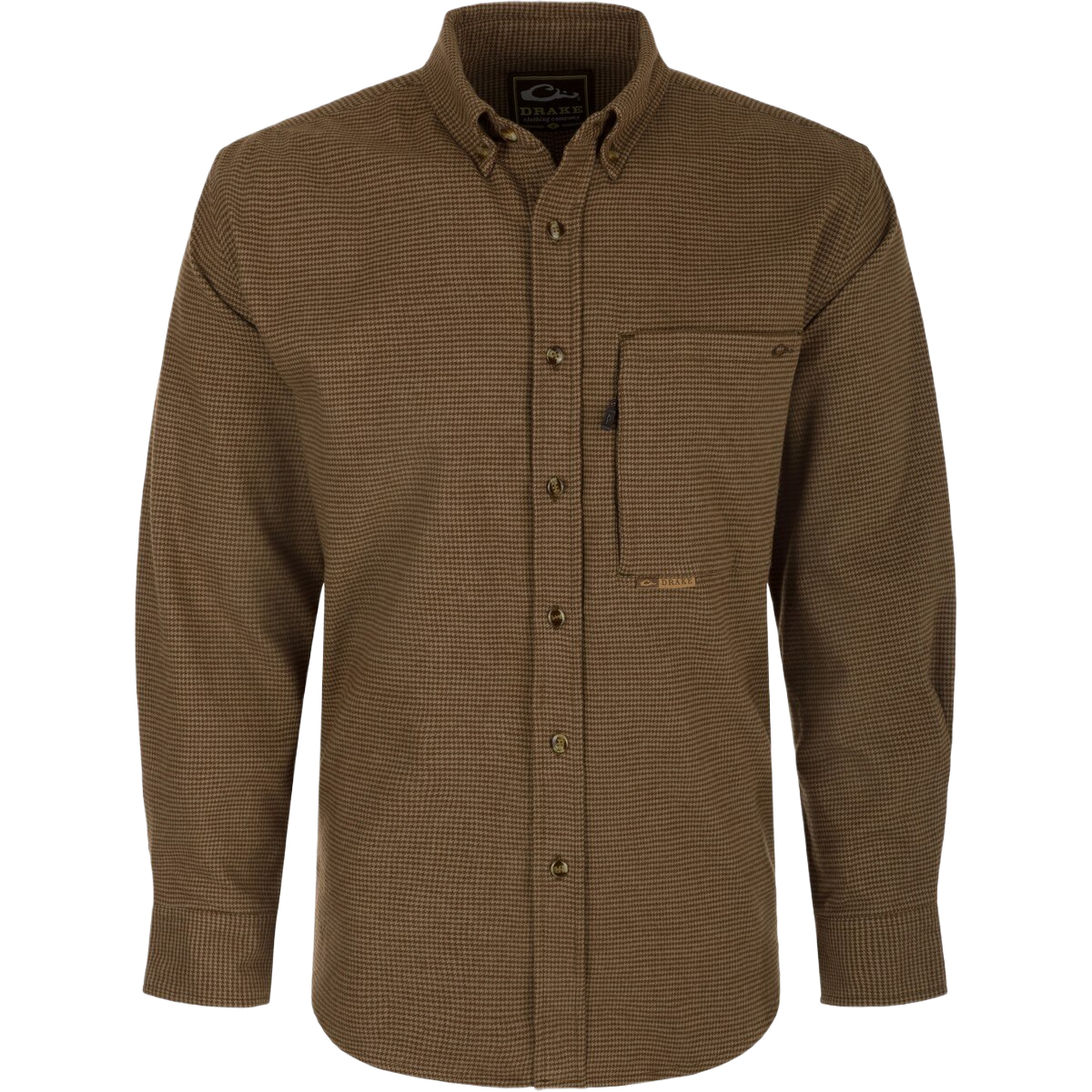 DRAKE Autumn Brushed Twill Houndstooth Long Sleeve Shirt
