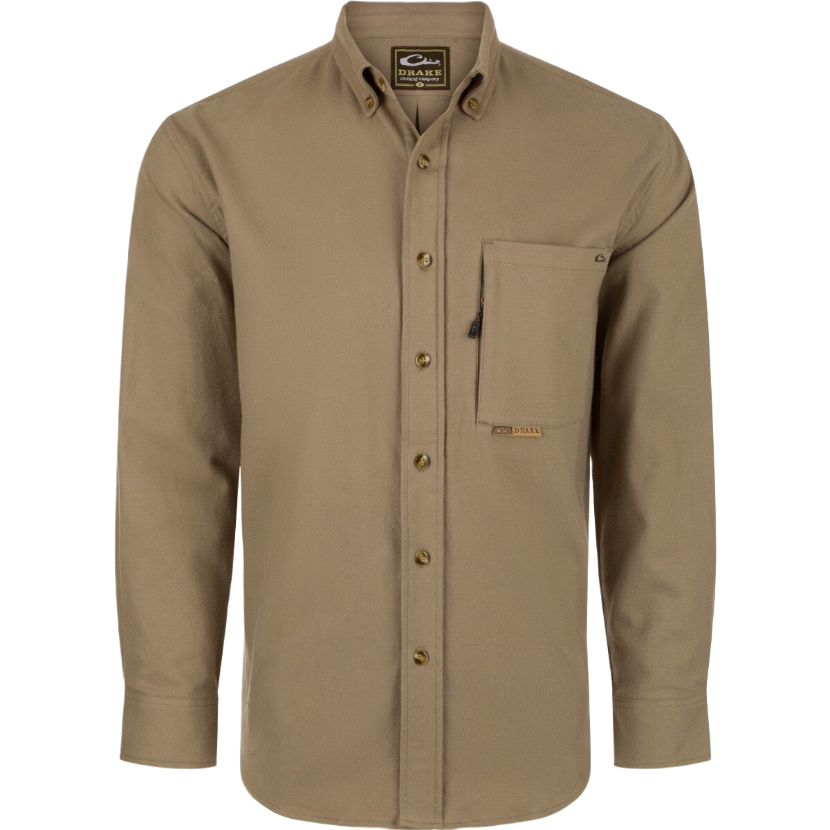 Image of Drake Autumn Brushed Twill Long Sleeve Shirt - Timber Wolf Khaki - S